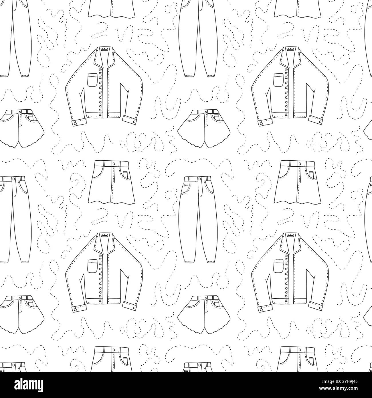 Doodle denim clothes seamless pattern Stock Vector
