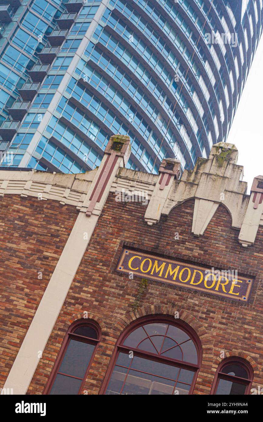 Contrasting architectural style along Granville Street in Vancouver Canada Stock Photo
