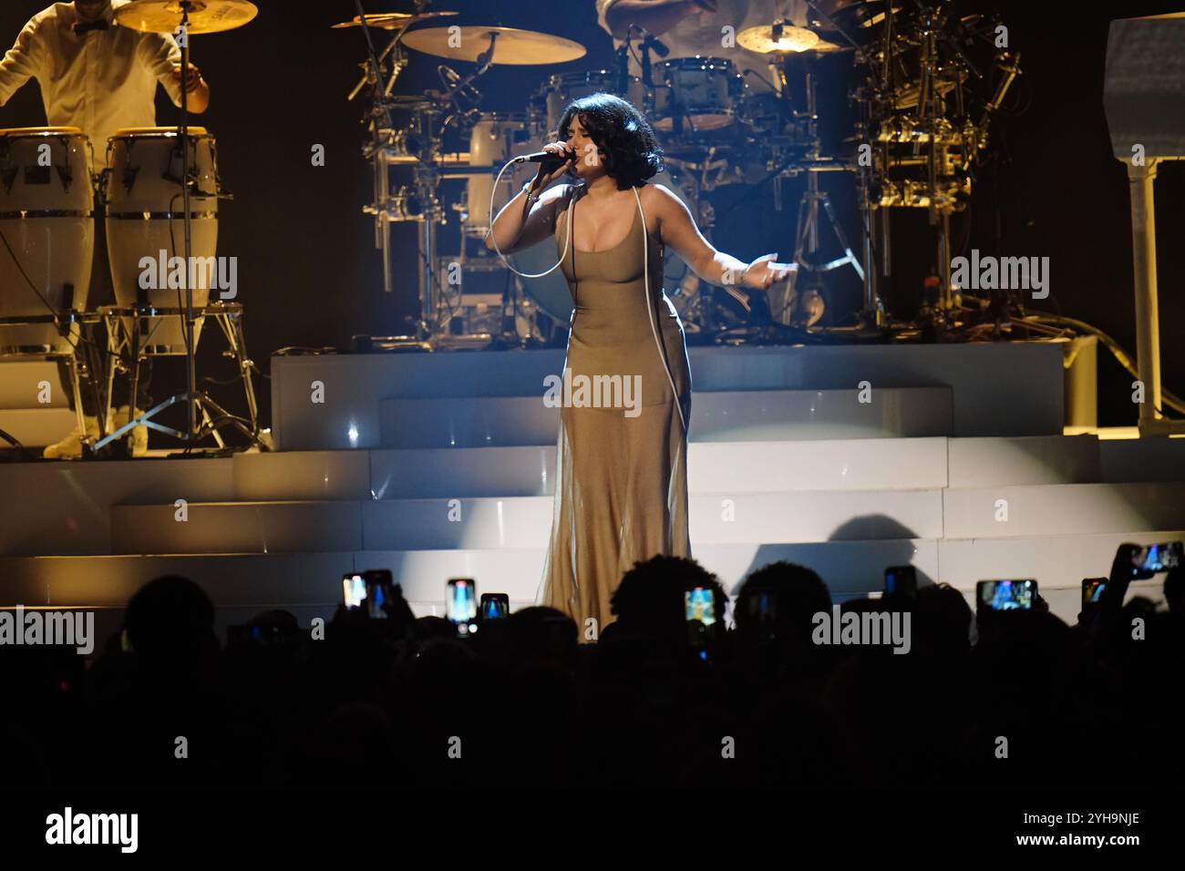 Raye performs on stage at the mtv europe music awards 2024 at the co op ...