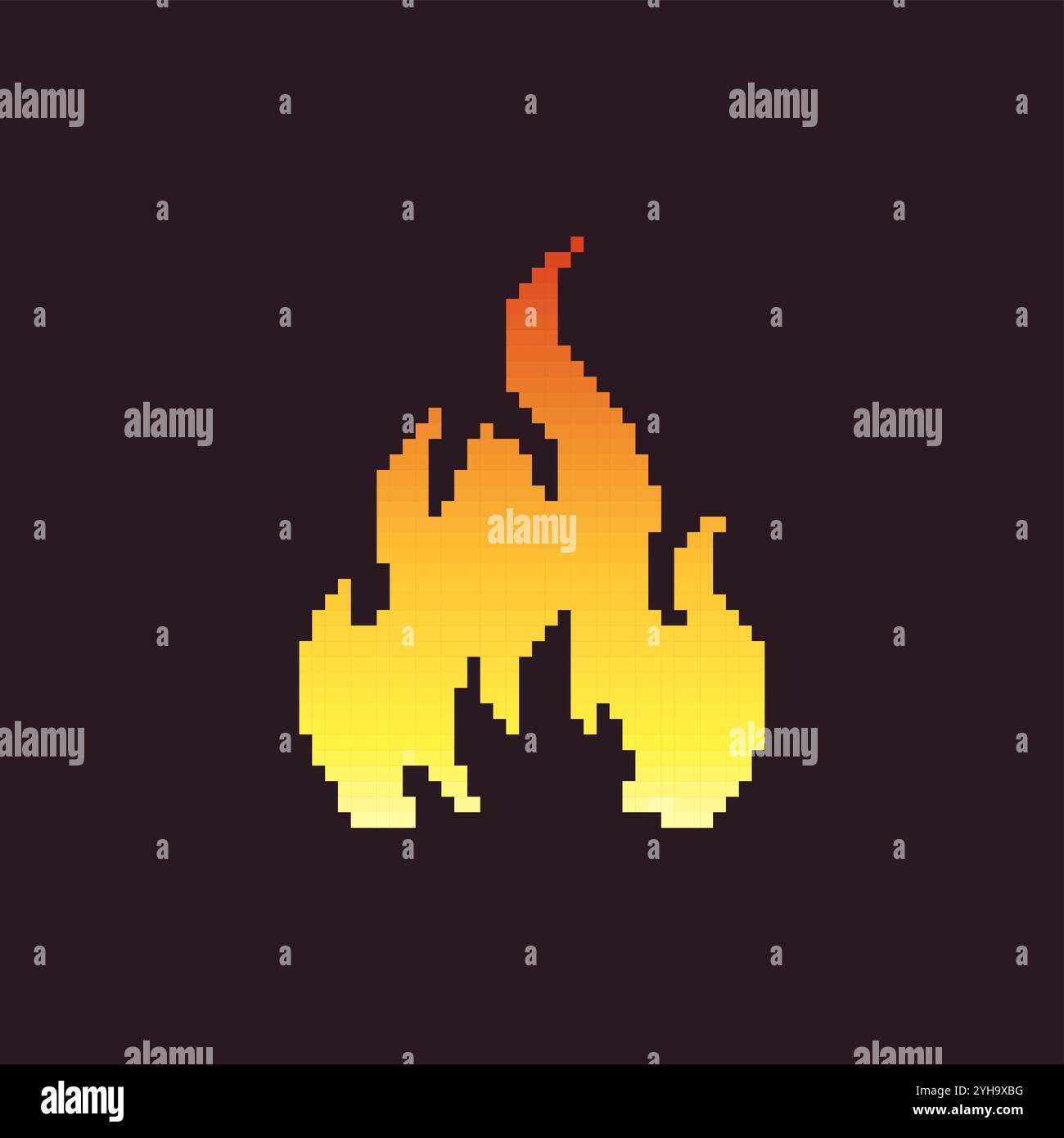Pixel fire icon. Retro-style flame graphic orange and yellow gradient ...
