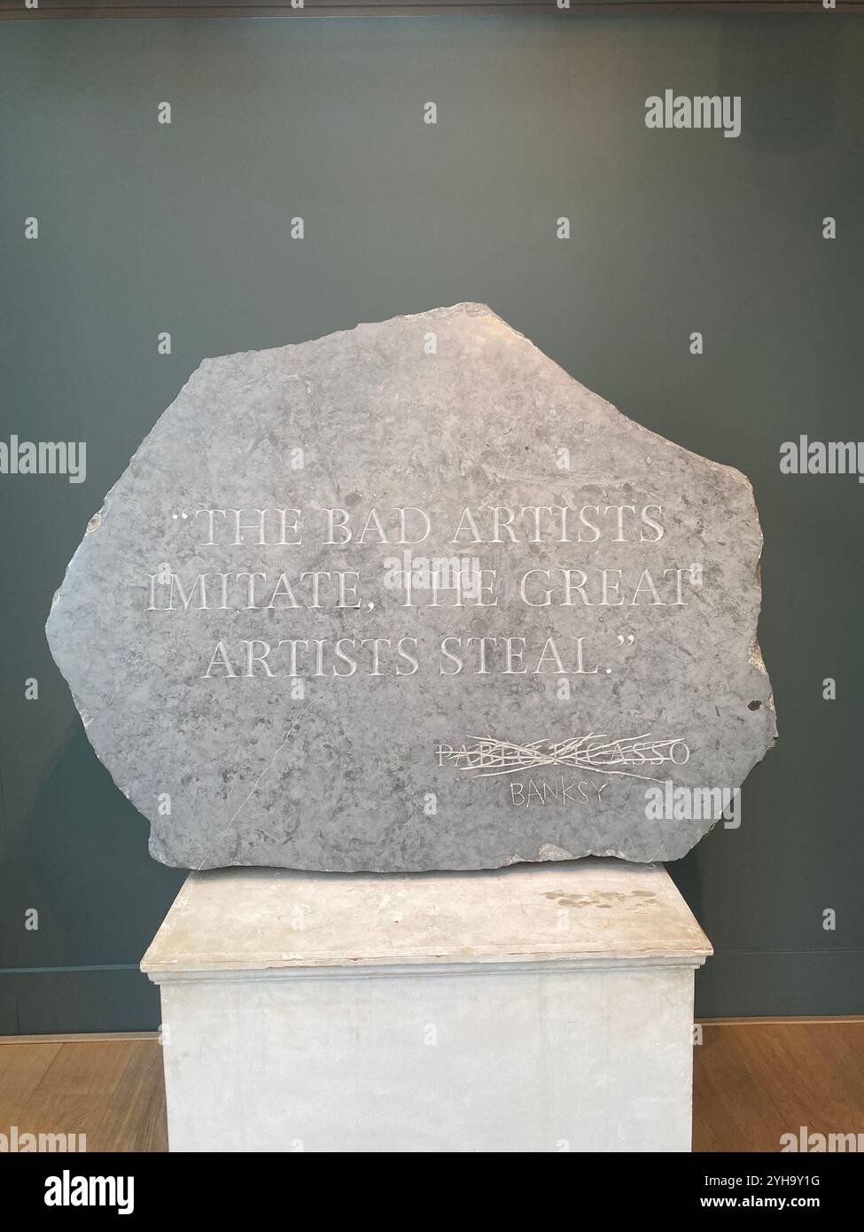 Banksy v Pablo Picasso - The Bad Artists Imitate, The Great Artists Steal Stele - Smartphone Captured Stock Image