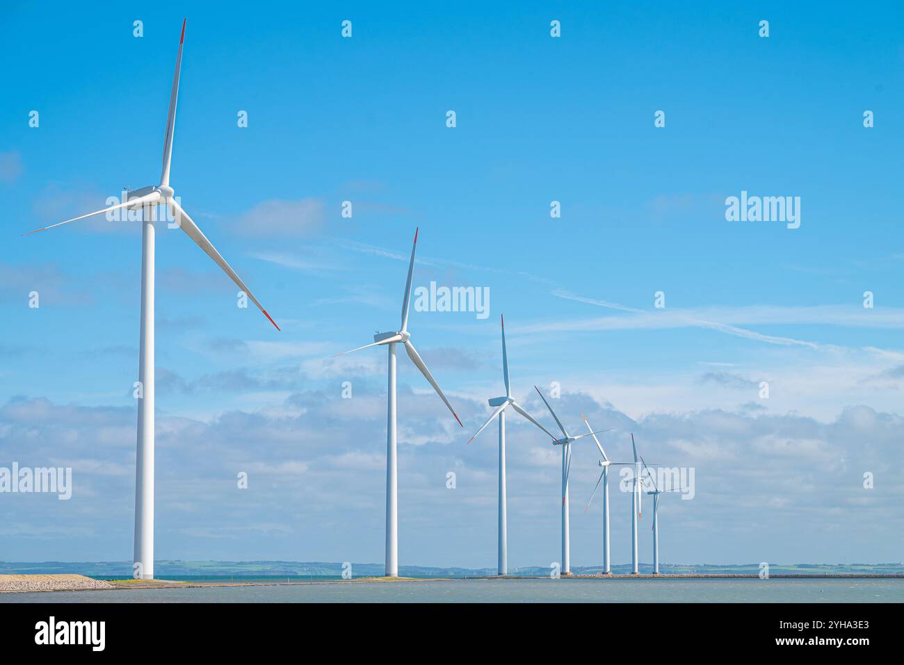 Windmills in the countryside landscape of Denmark Stock Photo