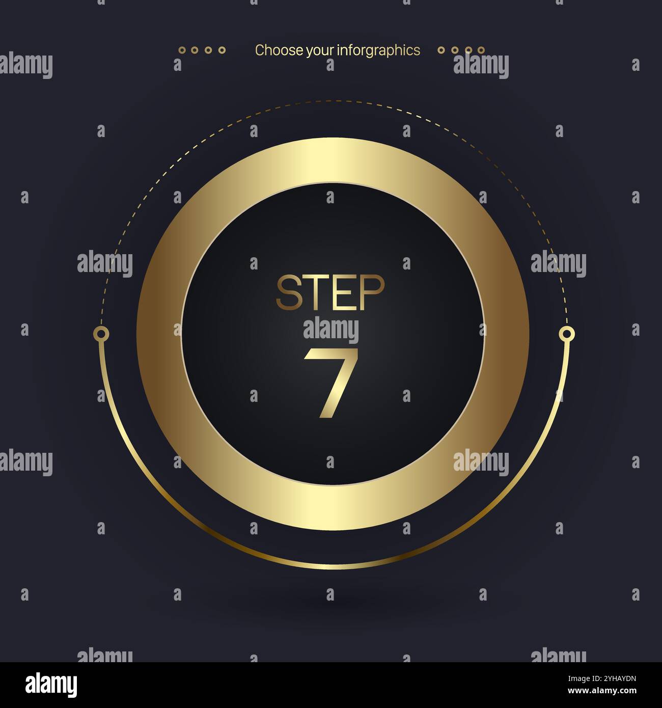 Step 7 Luxury number option for Premium multipurpose Infographic Vector template, an element step option, golden version on a dark background Stock Vector