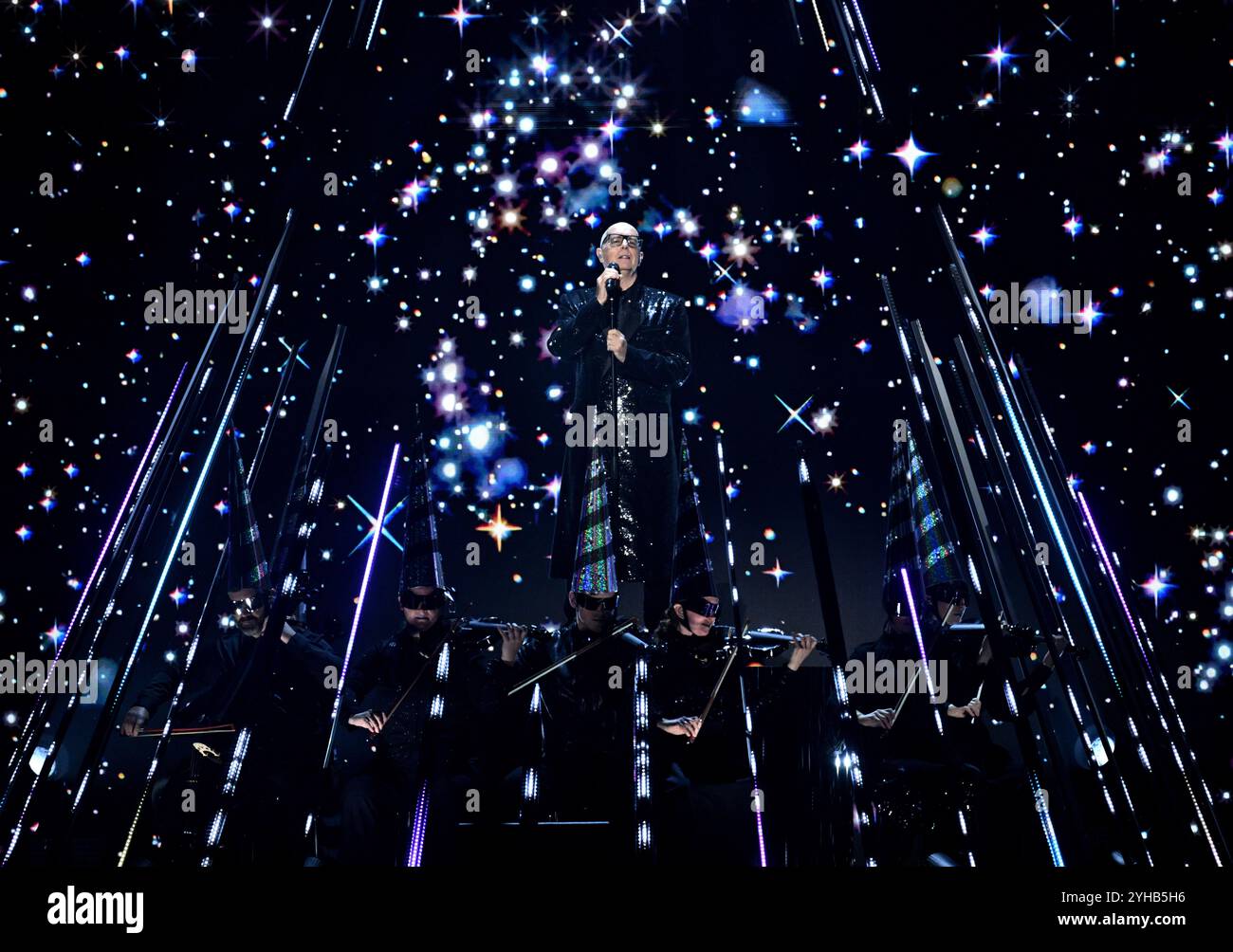 Manchester, UK. November 10th, 2024. The Pet Shop Boys on stage at the MTV European Music Awards 2024, Co-op Arena. Credit: Doug Peters/EMPICS/Alamy Live News Stock Photo