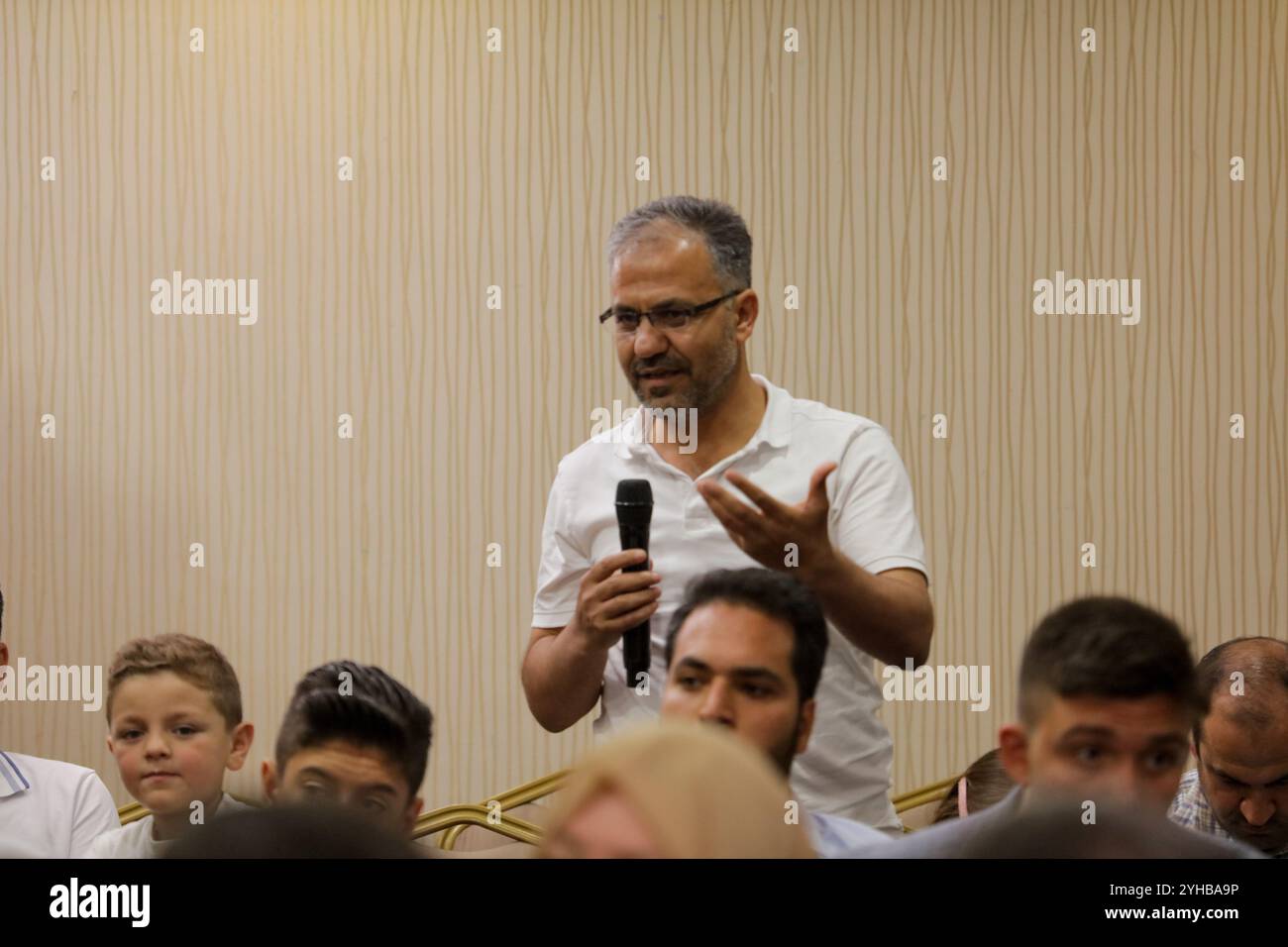 June 18, 2022, Gaziantep, Turkey: Gaziantep, Turkey. 18 June 2022.  IMAGESLIVE Zakariya Yahya introduces the film documentary 