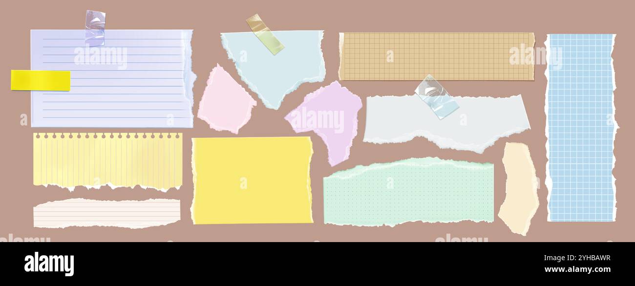 Scrap File With Ruled Pages Collection of torn paper pieces with different patterns - lined, dotted ...