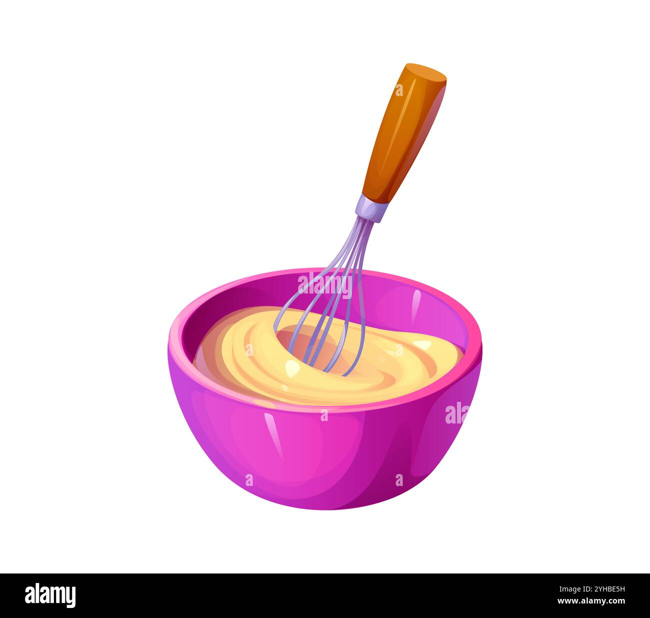 Whisk and cream whipping for food cooking process and preparation, vector icon. Whisking cream or sauce with whisk and bowl, baking kitchenware or bakery utensil appliance for pastry preparation Stock Vector