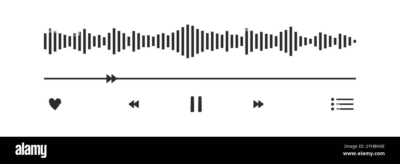 Music or video play interface bar icon, voice record display. Podcast playlist, play button. Song simple equalizer, record. Vector illustration Stock Vector