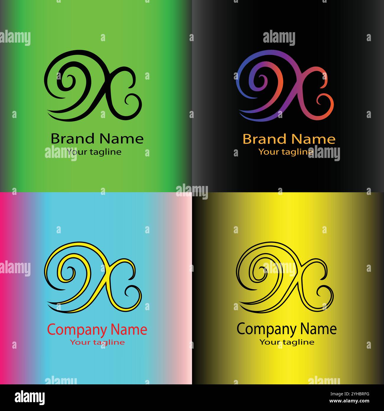Four logo designs with different craftsmanship of the same shape Stock Vector