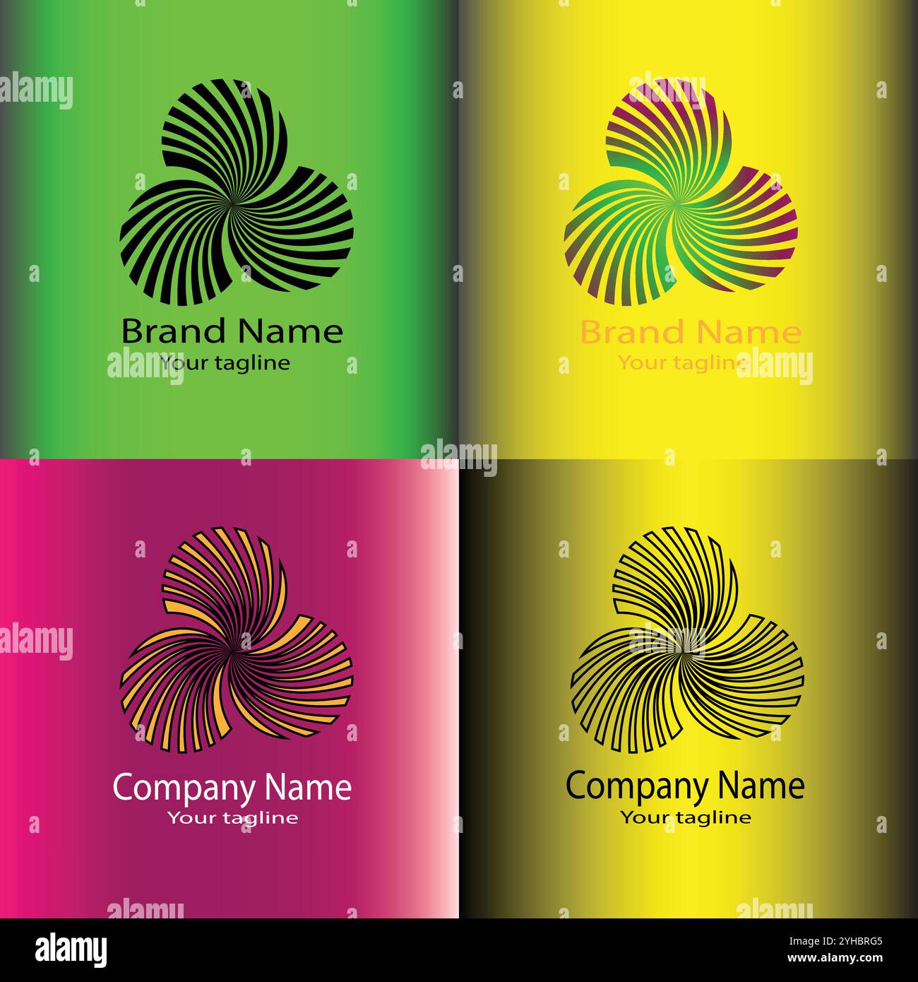 Four logo designs with different craftsmanship of the same shape Stock Vector