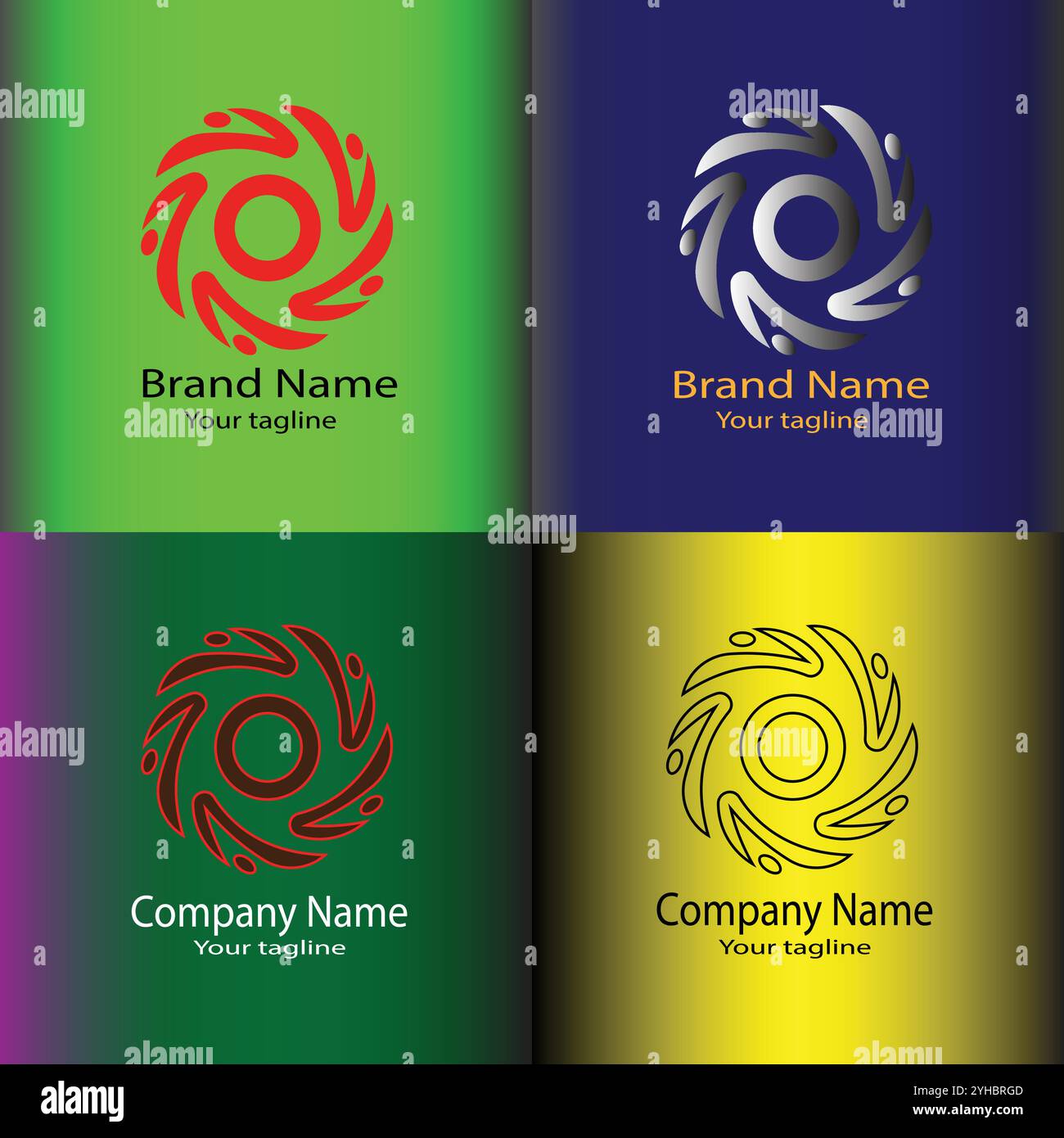 Four logo designs with different craftsmanship of the same shape Stock Vector