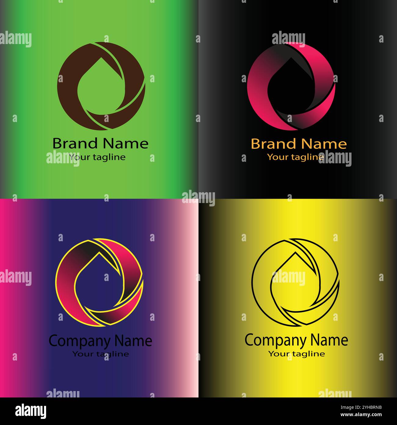 Four logo designs with different craftsmanship of the same shape Stock ...