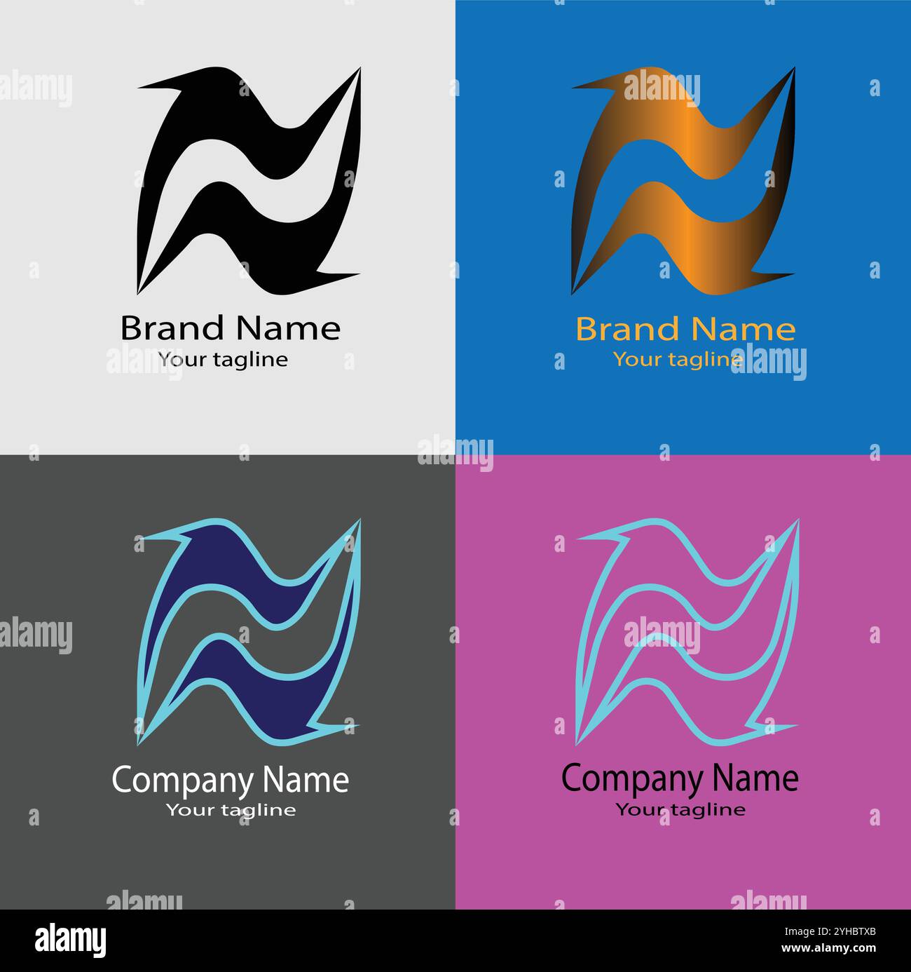 Four logo designs with different craftsmanship of the same shape Stock Vector