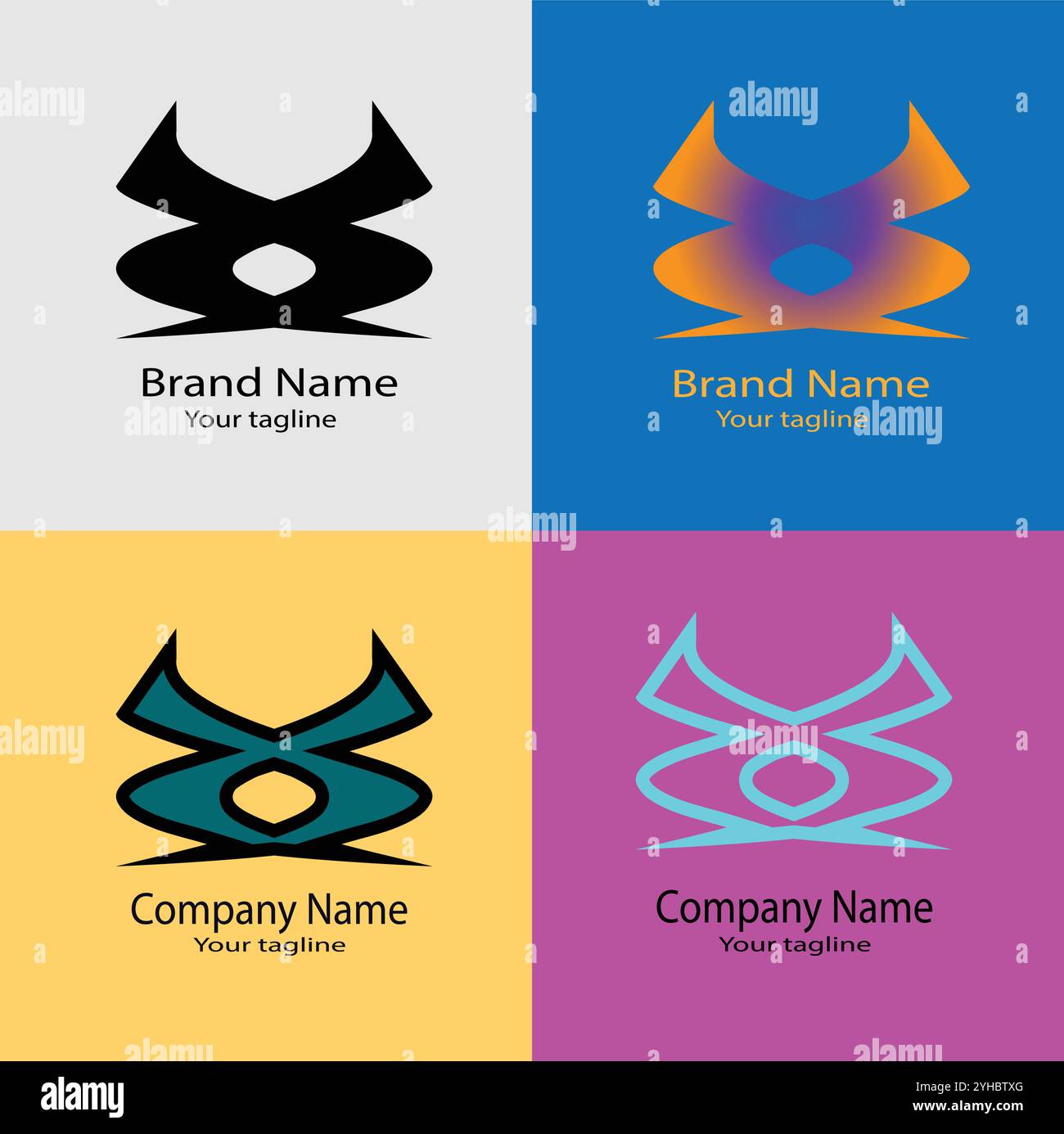 Four logo designs with different craftsmanship of the same shape Stock Vector
