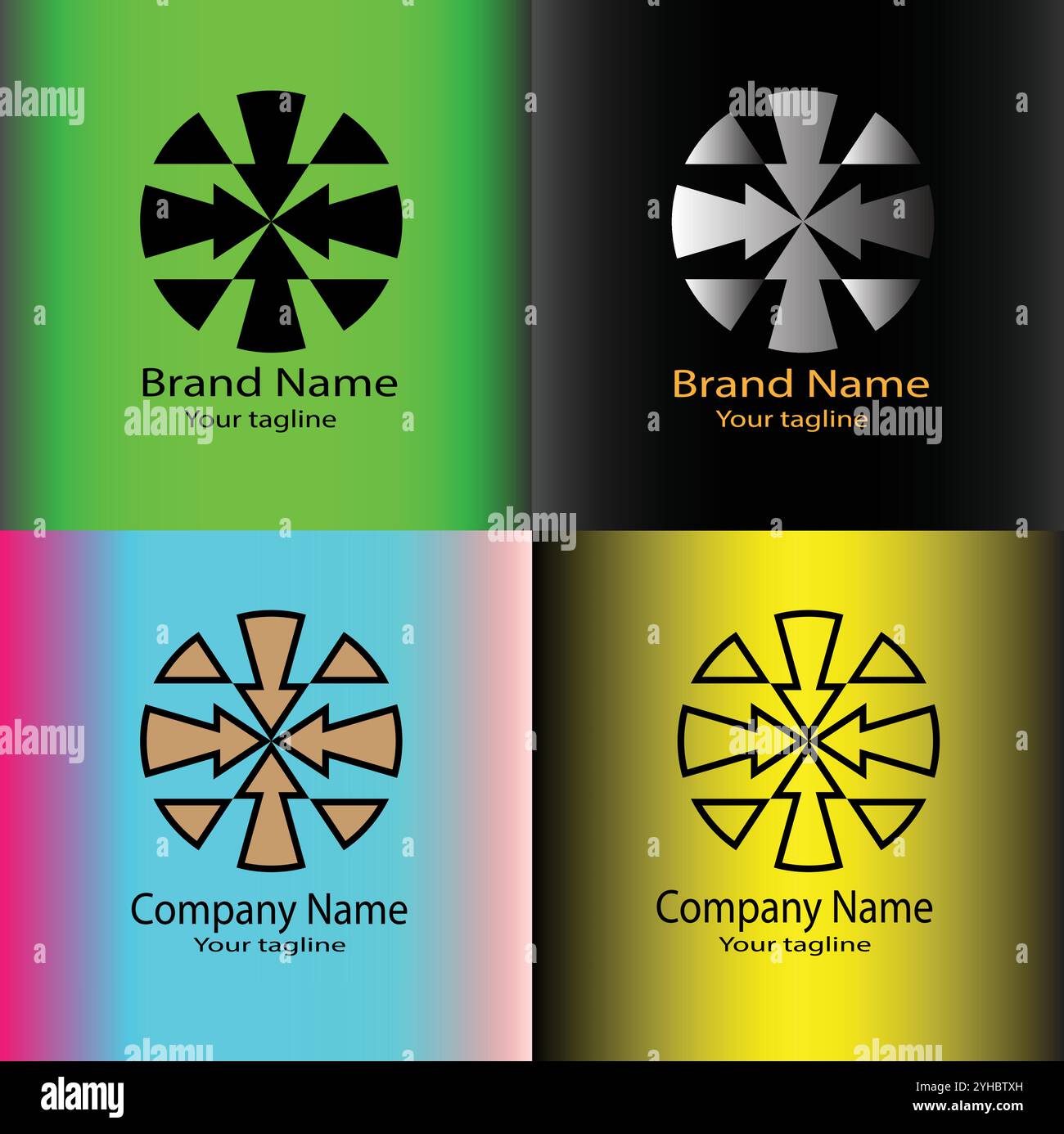 Four logo designs with different craftsmanship of the same shape Stock ...