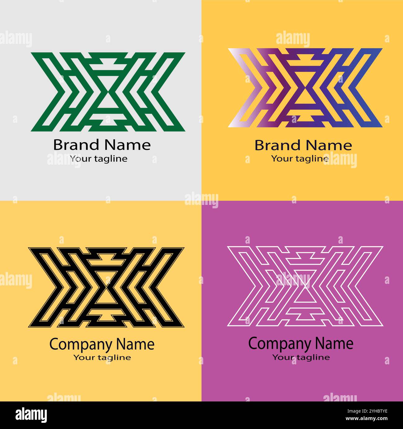 Four logo designs with different craftsmanship of the same shape Stock Vector