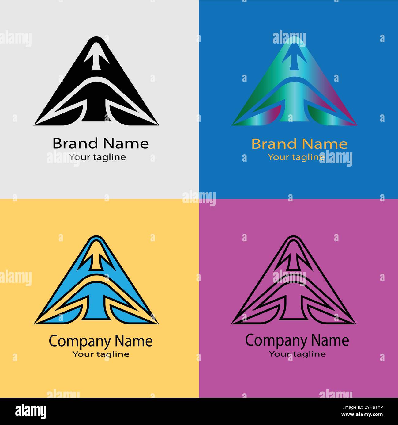 Four logo designs with different craftsmanship of the same shape Stock Vector