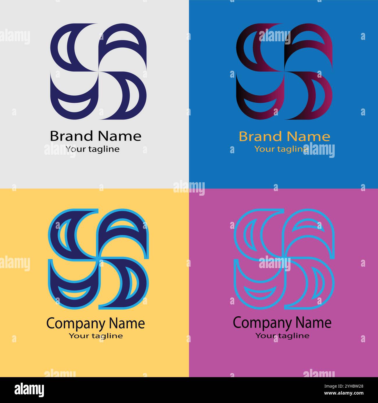Four logo designs with different craftsmanship of the same shape Stock Vector