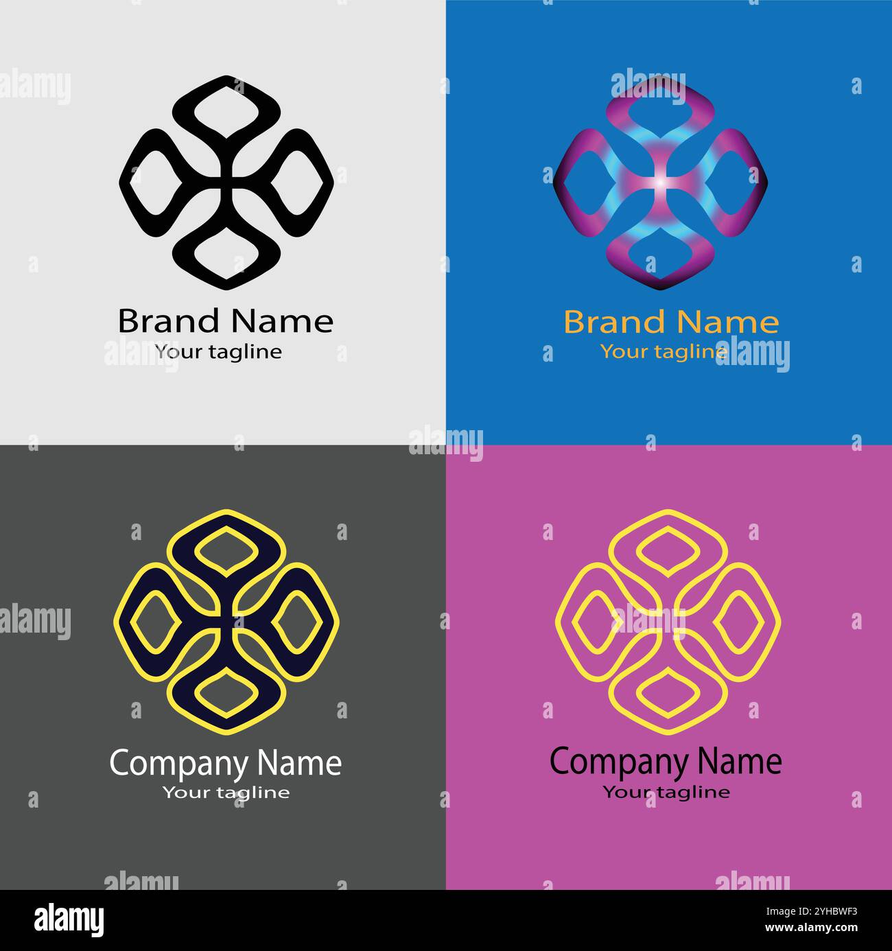 Four logo designs with different craftsmanship of the same shape Stock ...