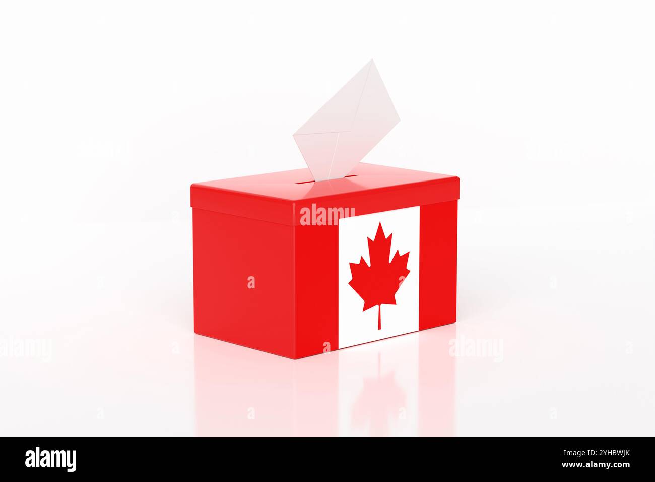 Red ballot box with the Canadian flag on a white background symbolizes ...