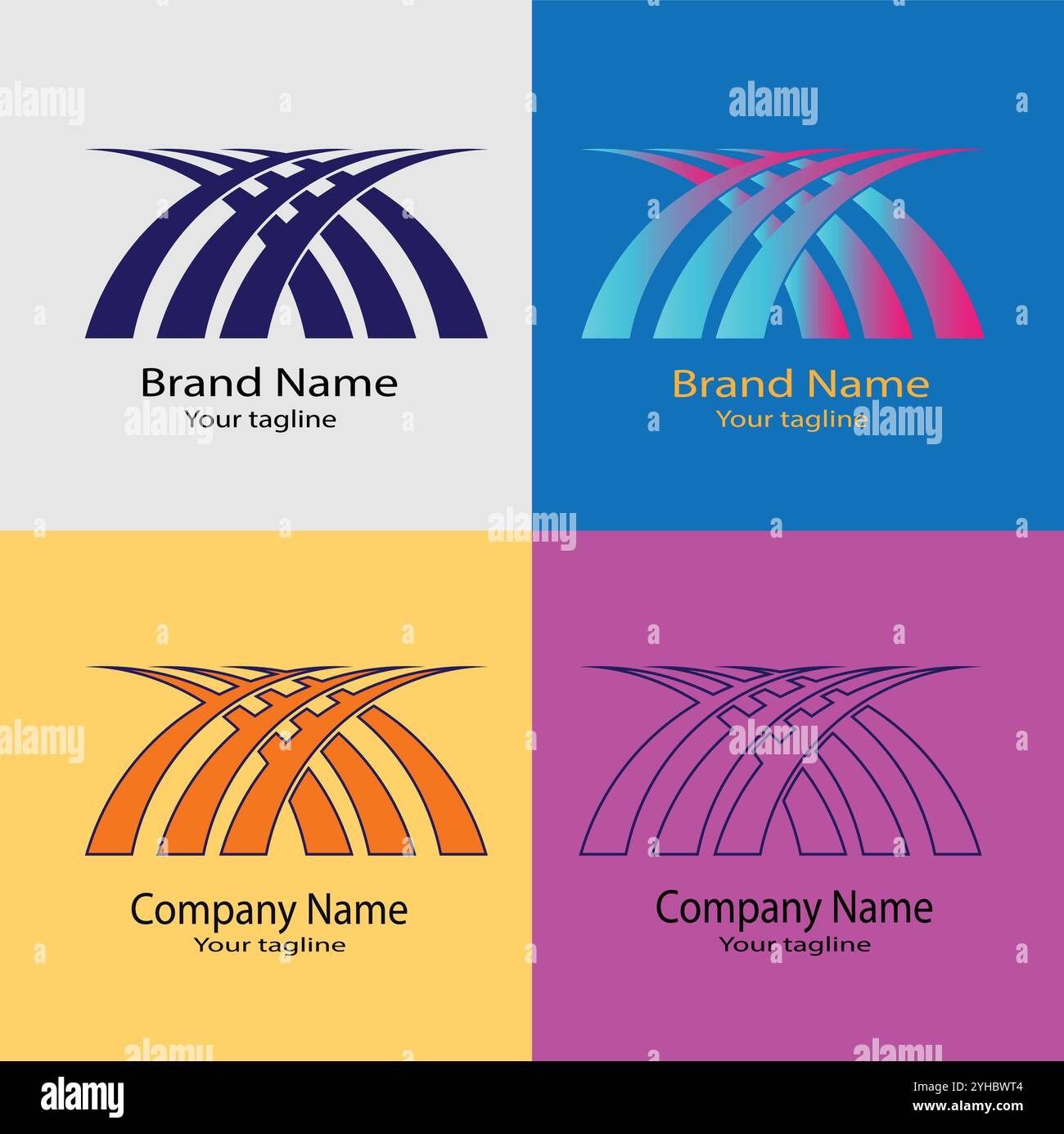 Four logo designs with different craftsmanship of the same shape Stock Vector