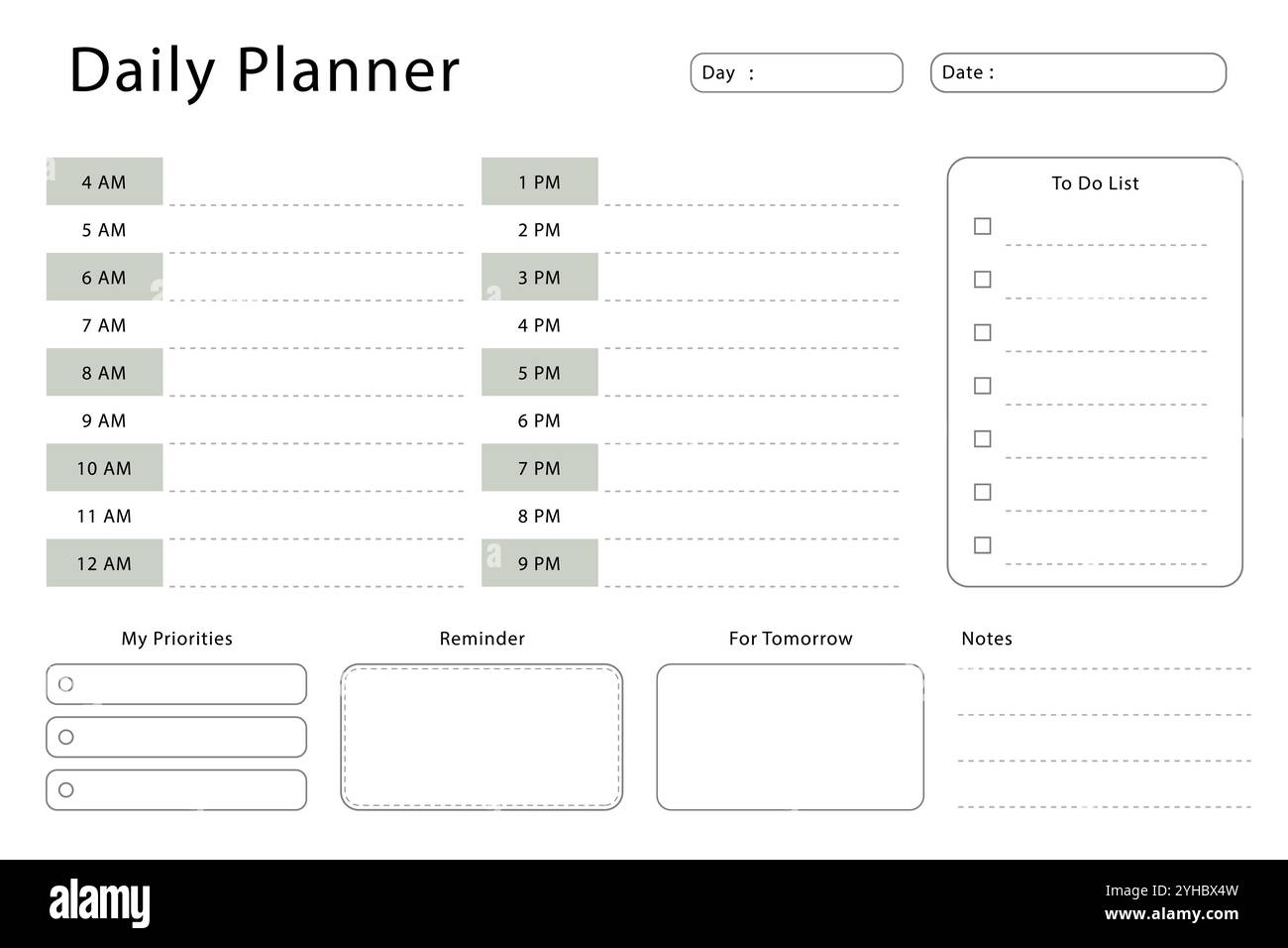 Daily planner template. Simple design for scheduling and planning your
