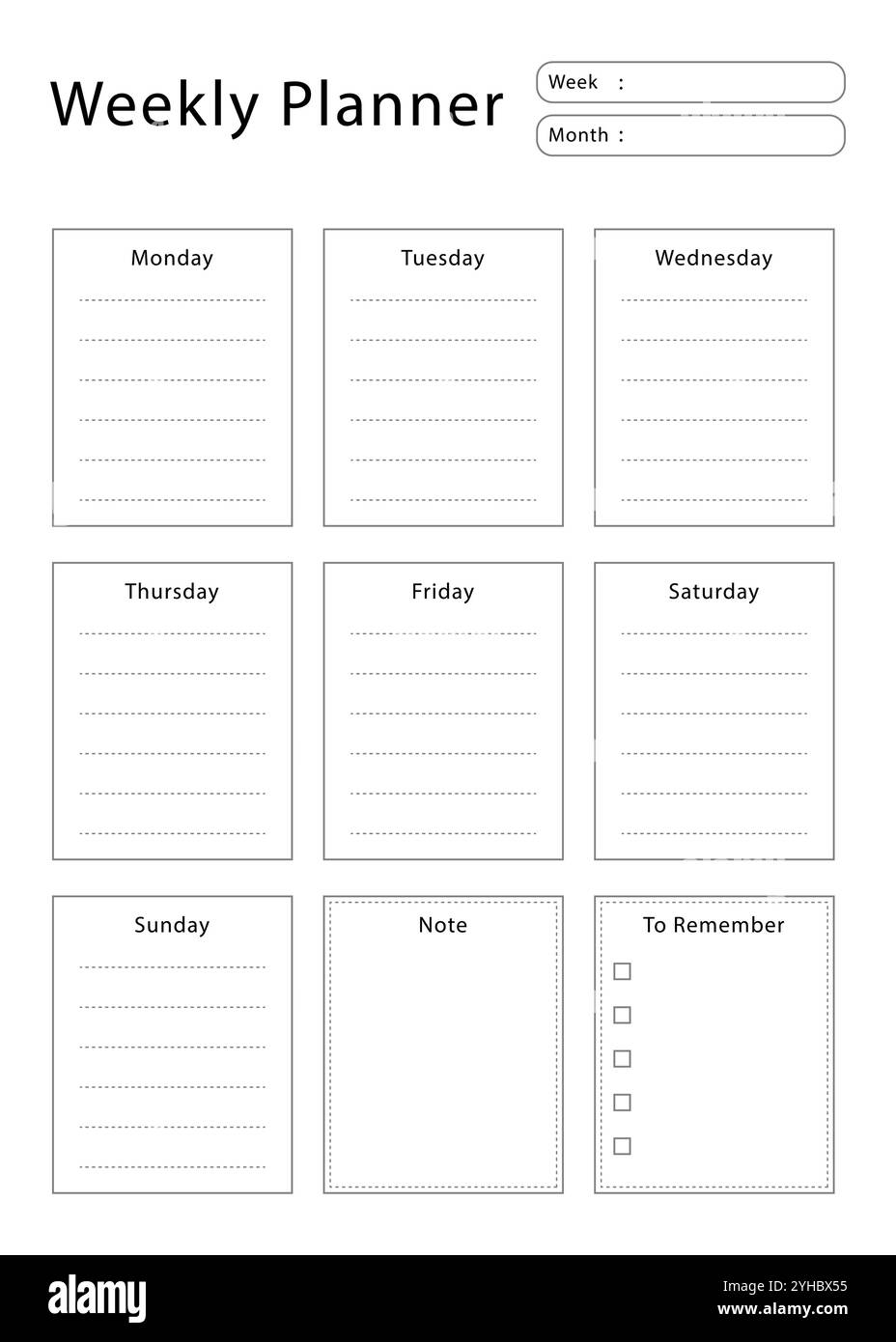 printable-weekly-planner-black-and-white-stock-photos-images-alamy