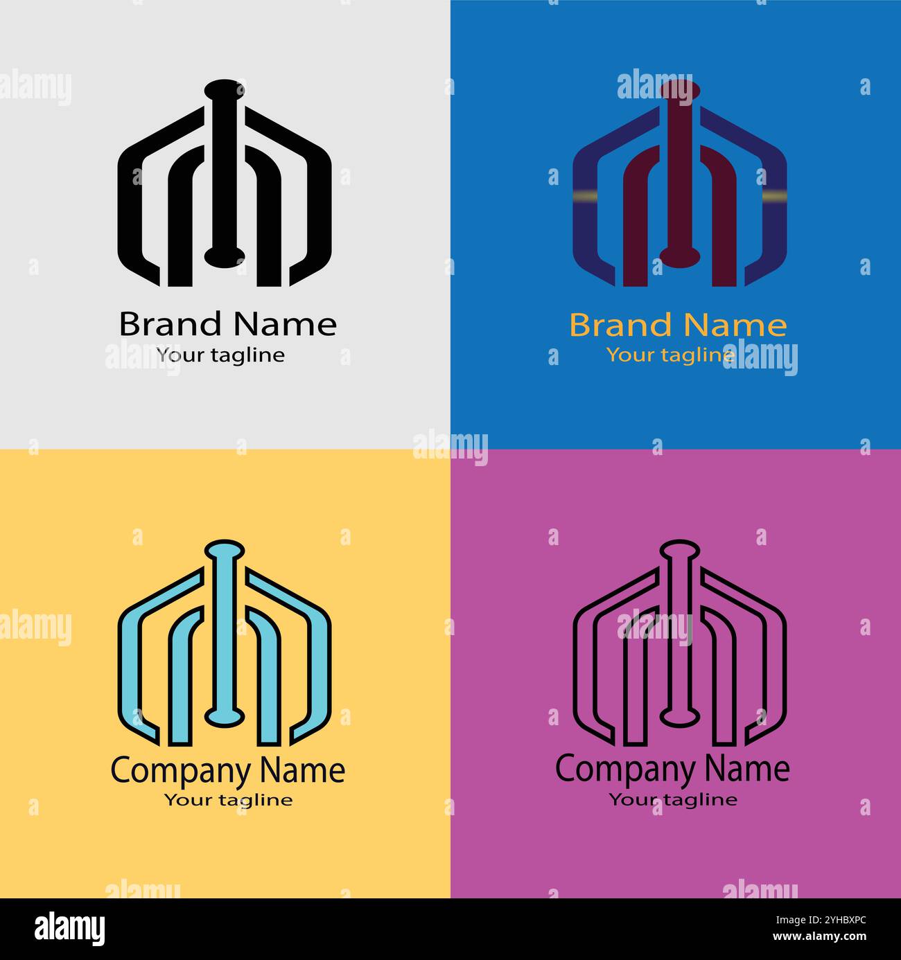Four logo designs with different craftsmanship of the same shape Stock Vector