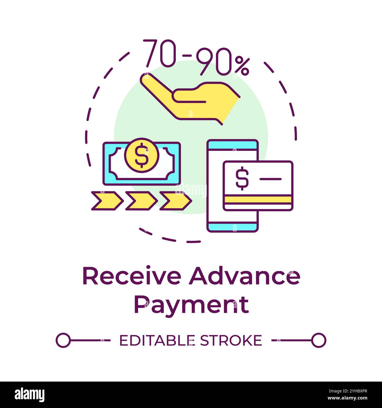 Receive advanced payment multi color concept icon Stock Vector