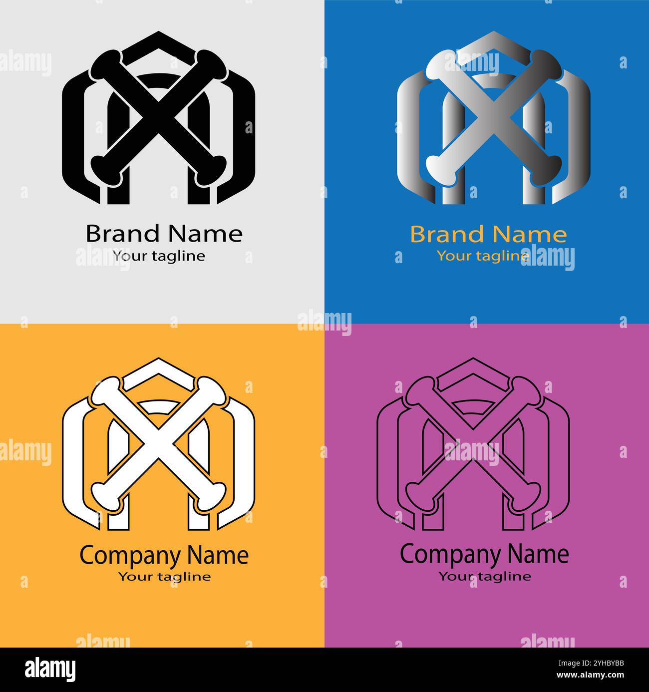 Four logo designs with different craftsmanship of the same shape Stock Vector