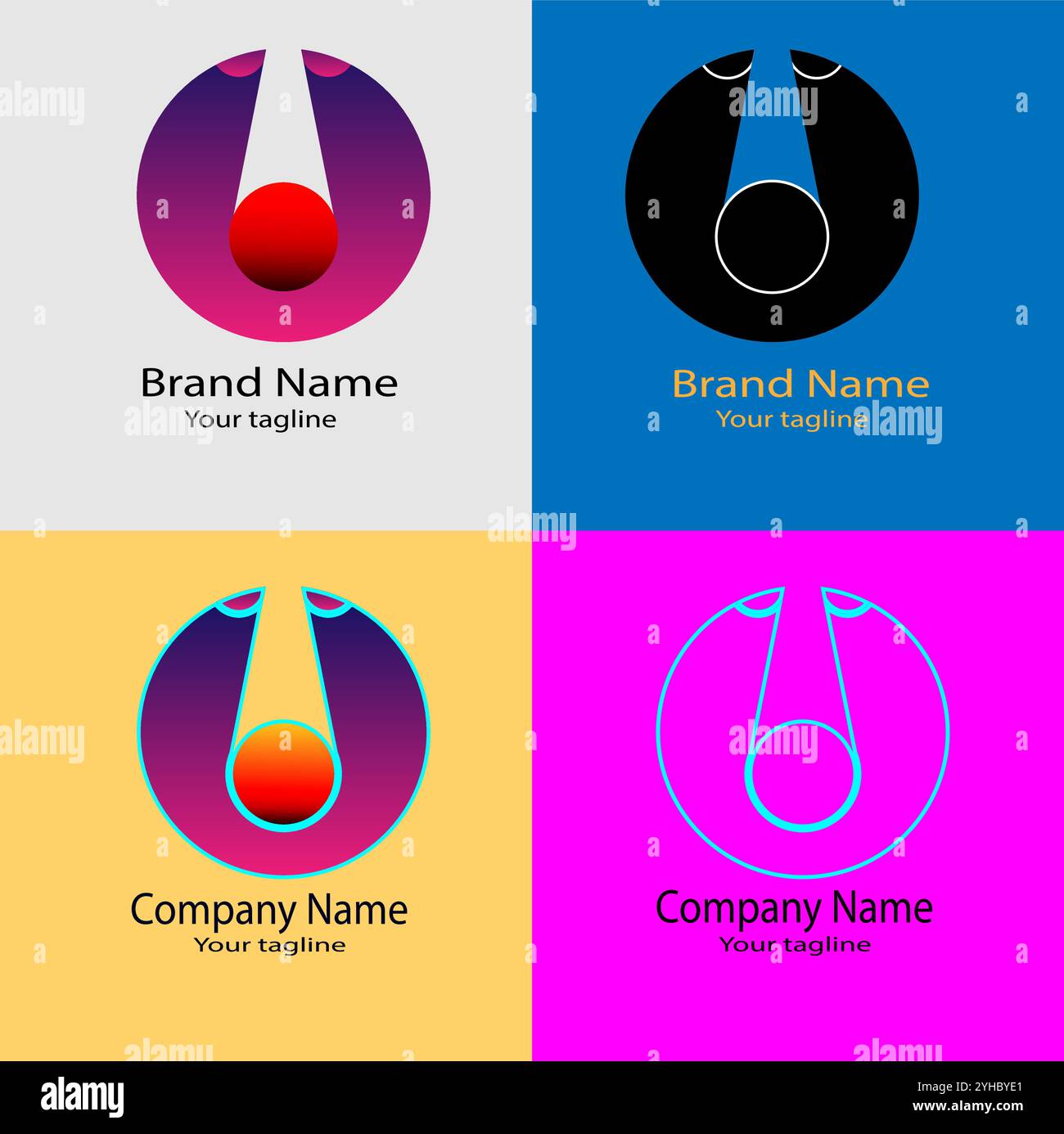 Four logo designs with different craftsmanship of the same shape Stock Vector
