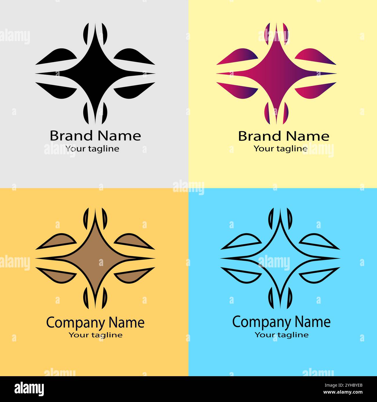 Four logo designs with different craftsmanship of the same shape Stock ...