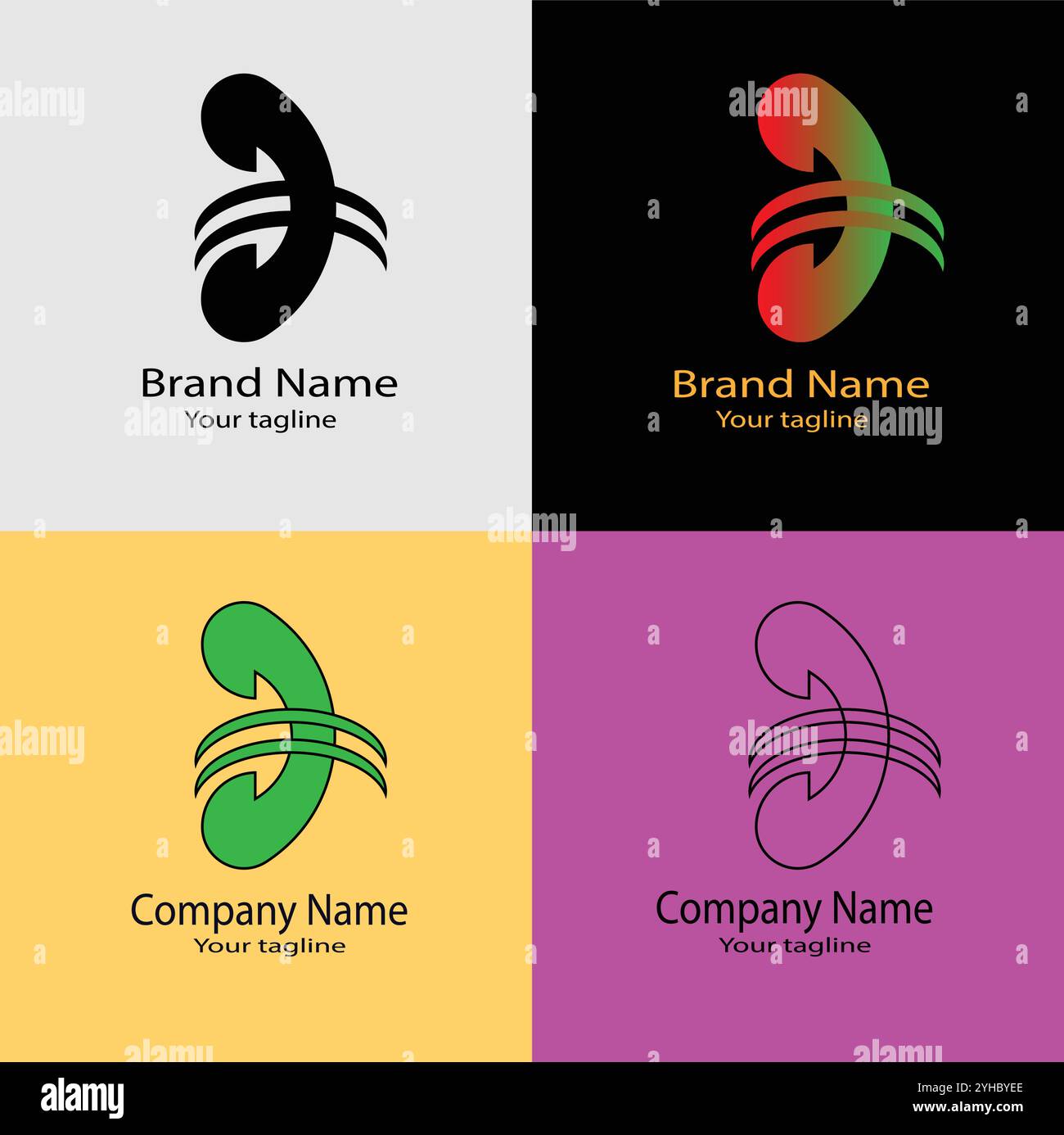 Four logo designs with different craftsmanship of the same shape Stock ...