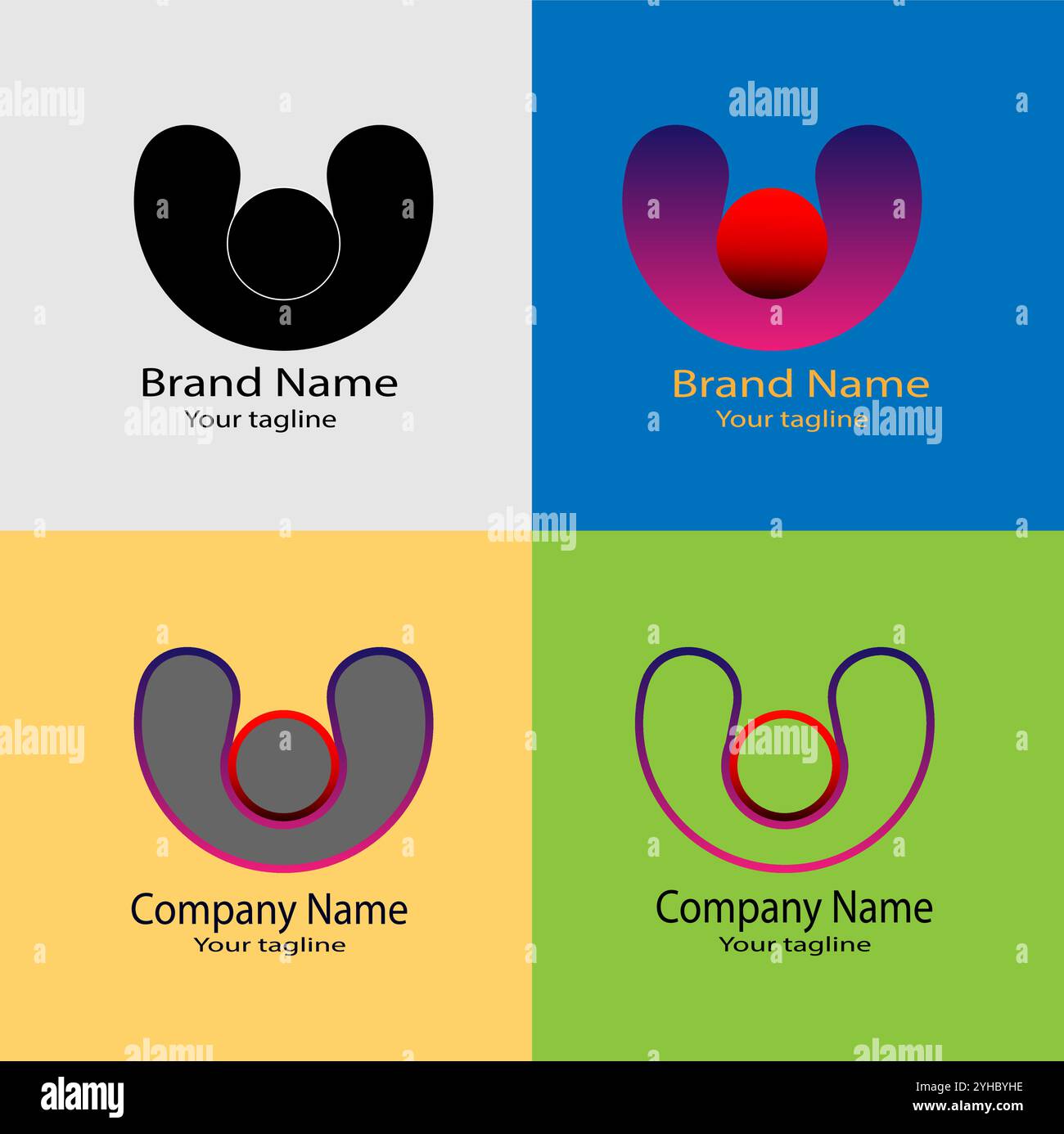 Four logo designs with different craftsmanship of the same shape Stock ...