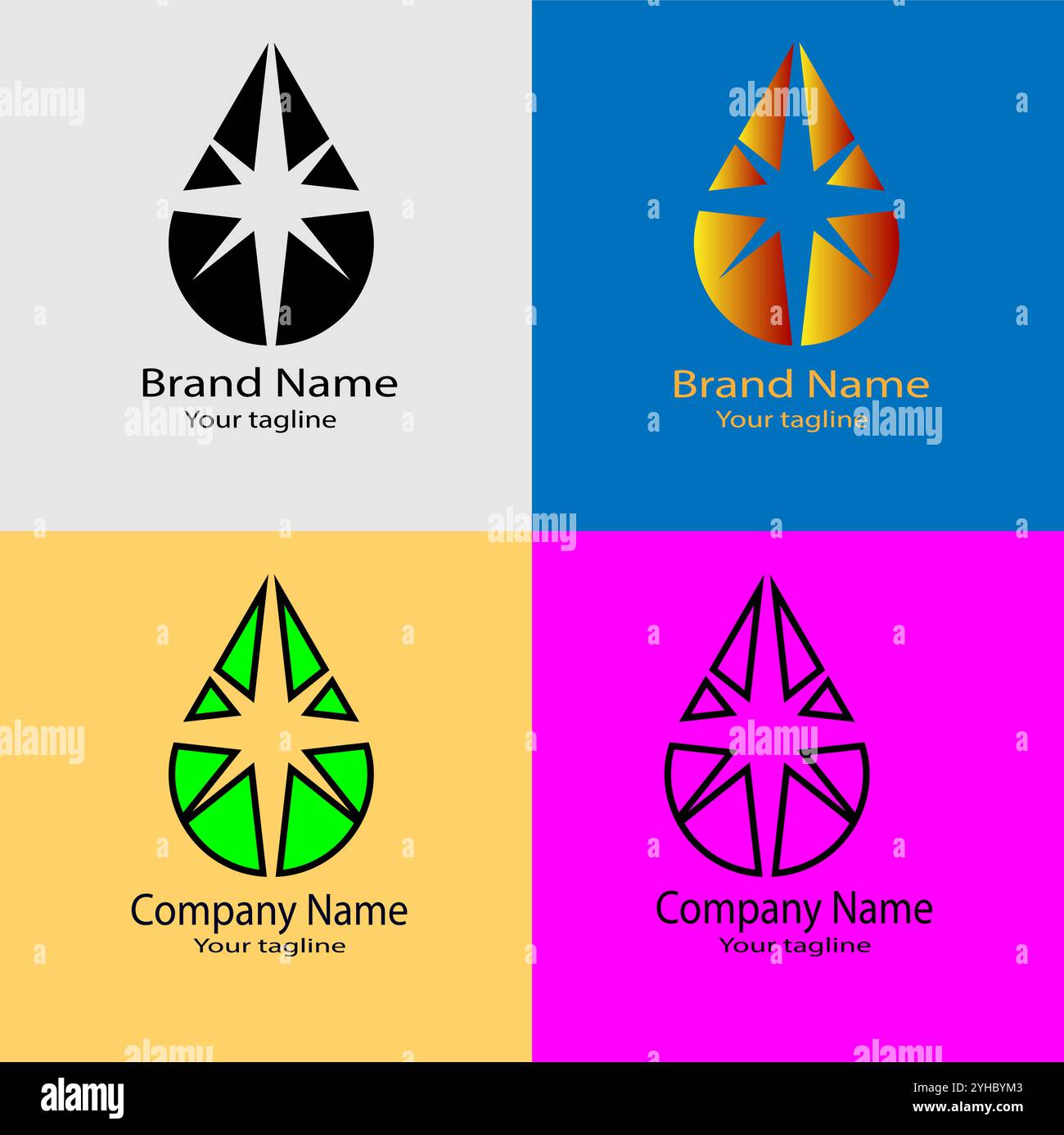 Four logo designs with different craftsmanship of the same shape Stock Vector