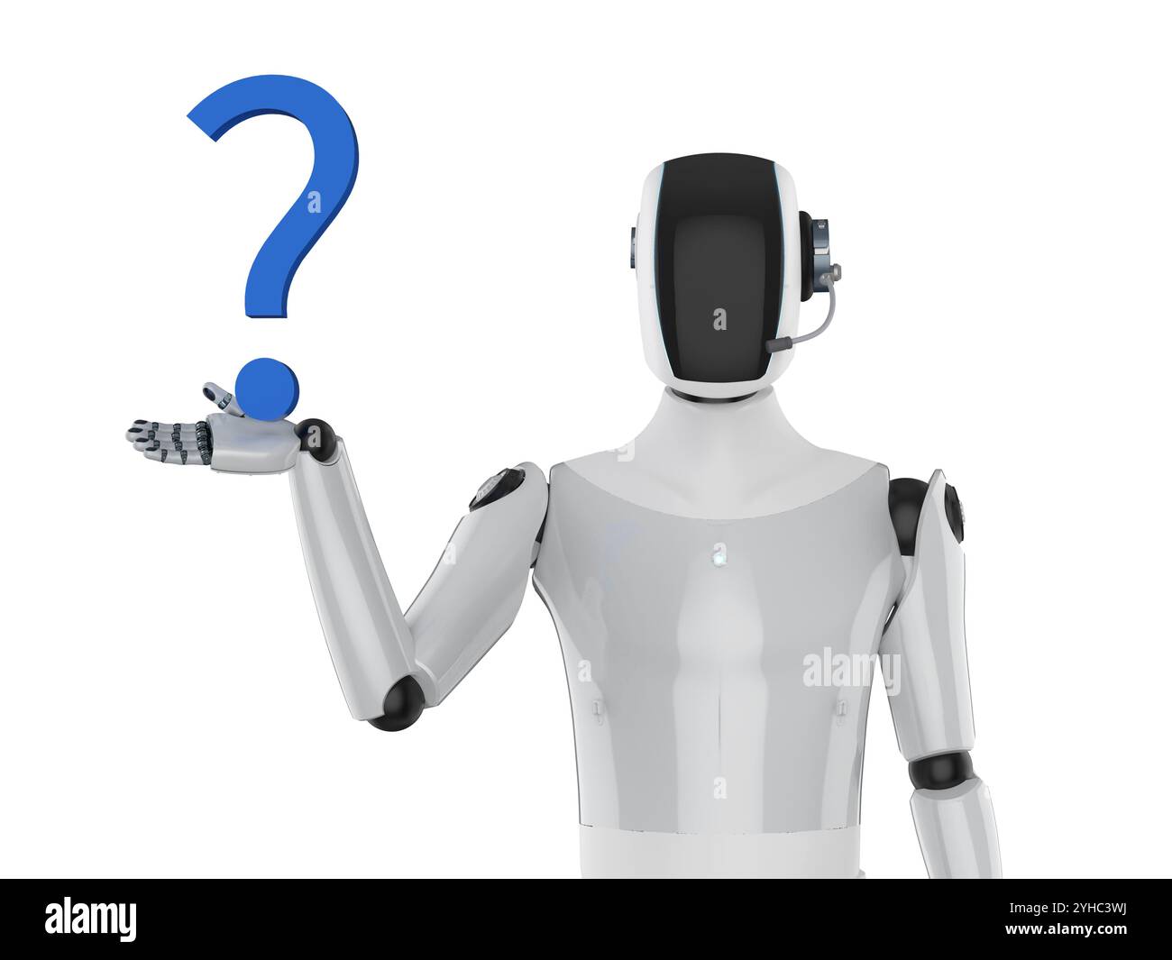 Automation customer support concept with 3d rendering humanoid robot with question mark Stock Photo