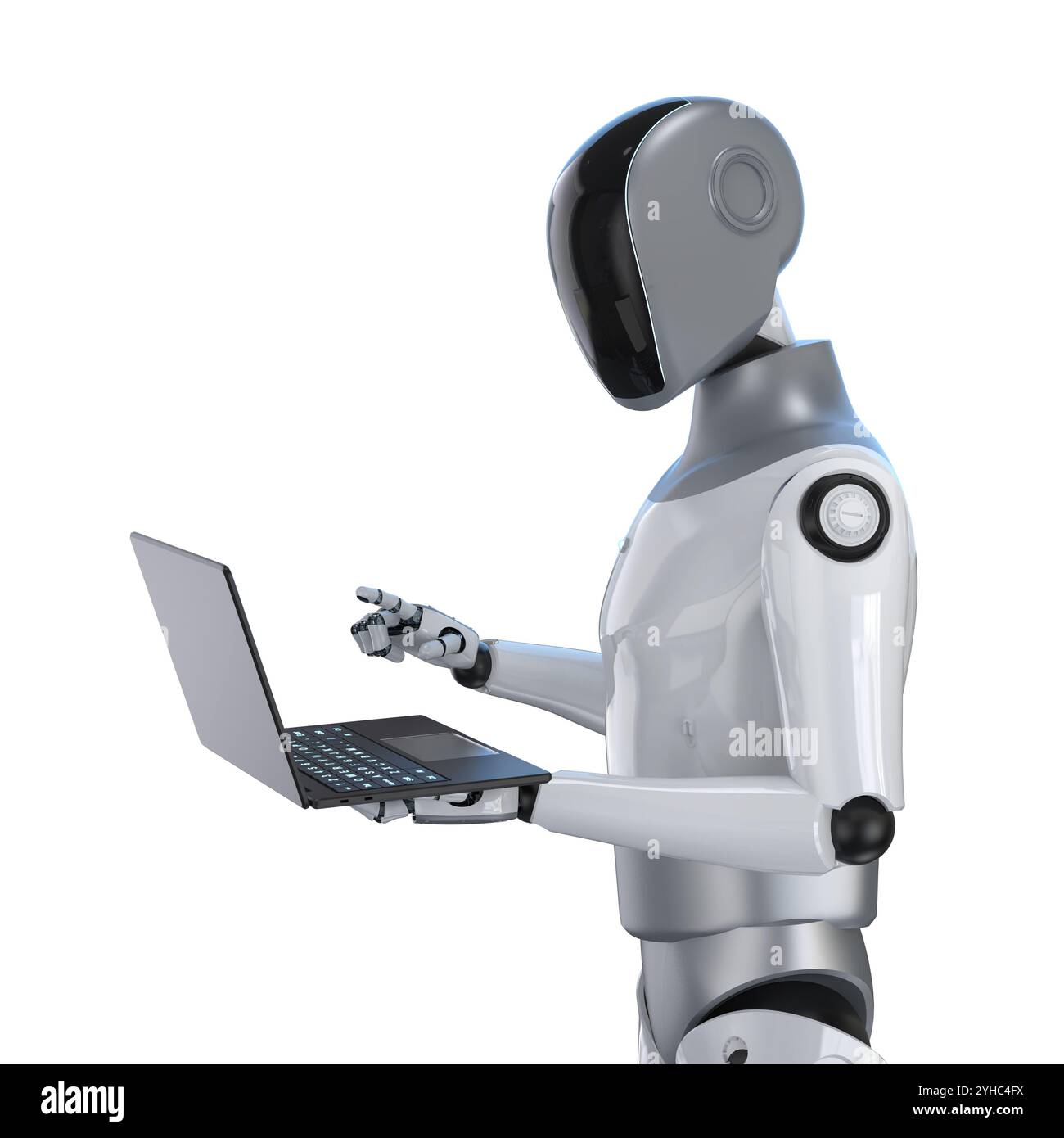 3d rendering humanoid robot or ai cyborg with black face hand hold ...