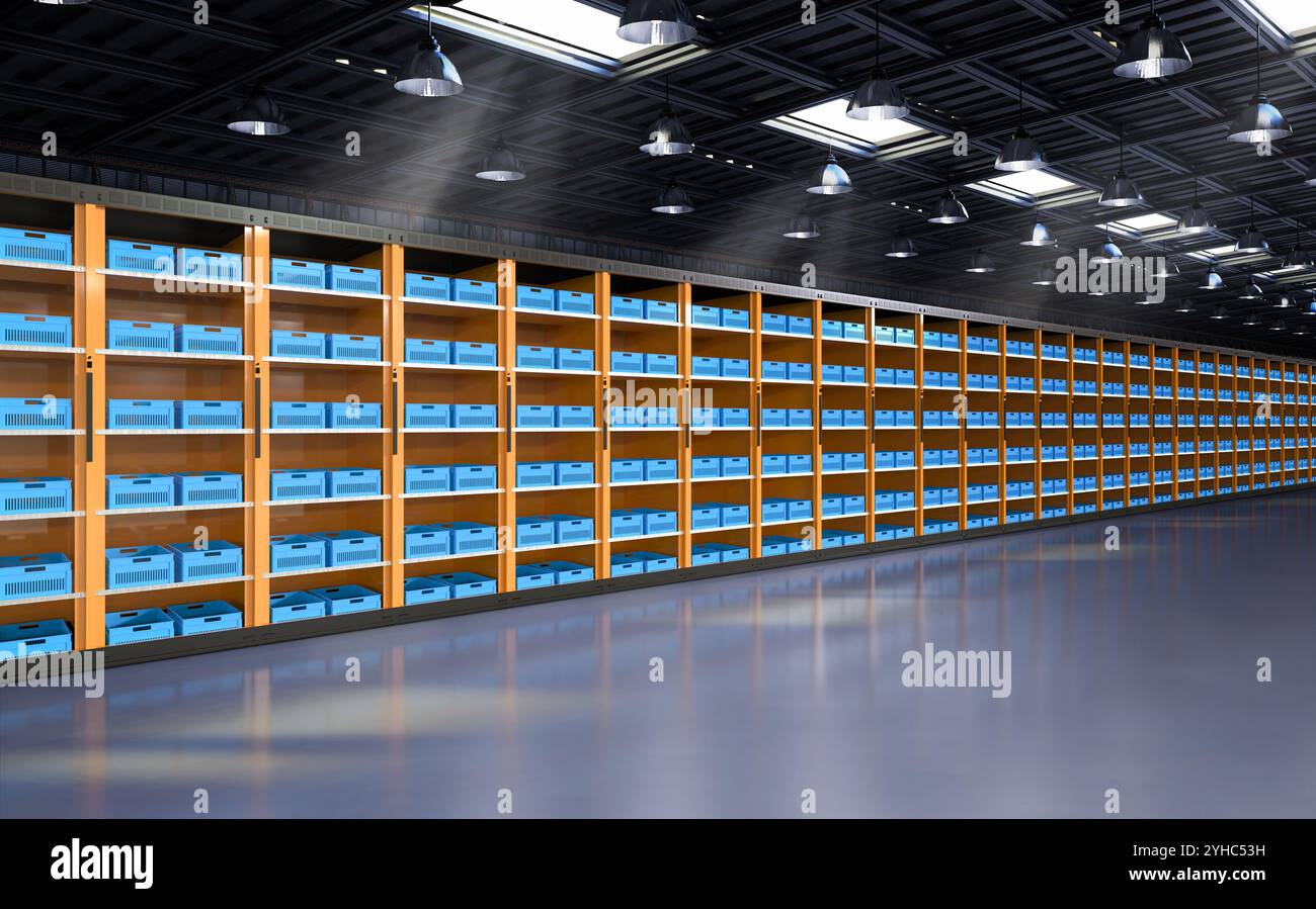 Warehouse interior rack and shelf with parcel boxes hi-res stock ...