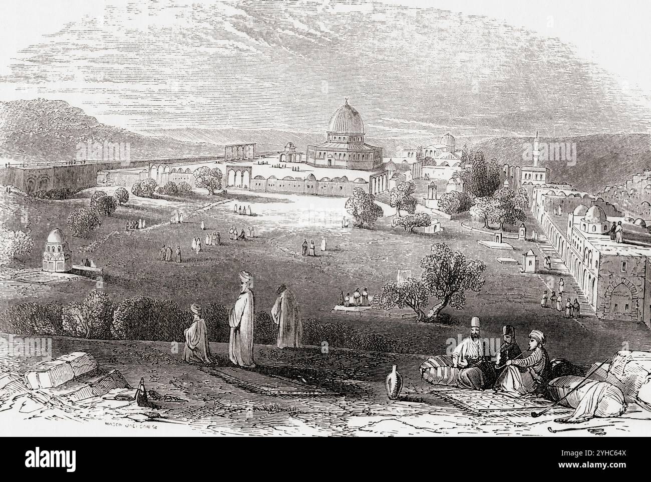 Enclosure of the Holy Temple aka The Temple in Jerusalem, Mount Moriah, Old City of Jerusalem.  From Pictorial Sketches from Bible Lands, published c.1880 Stock Photo