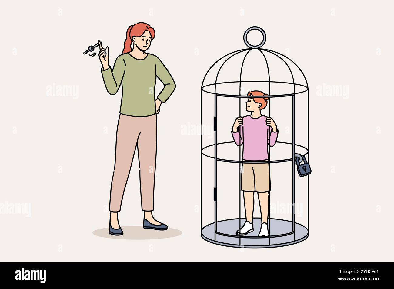 Overprotection and violence against children from woman standing near 