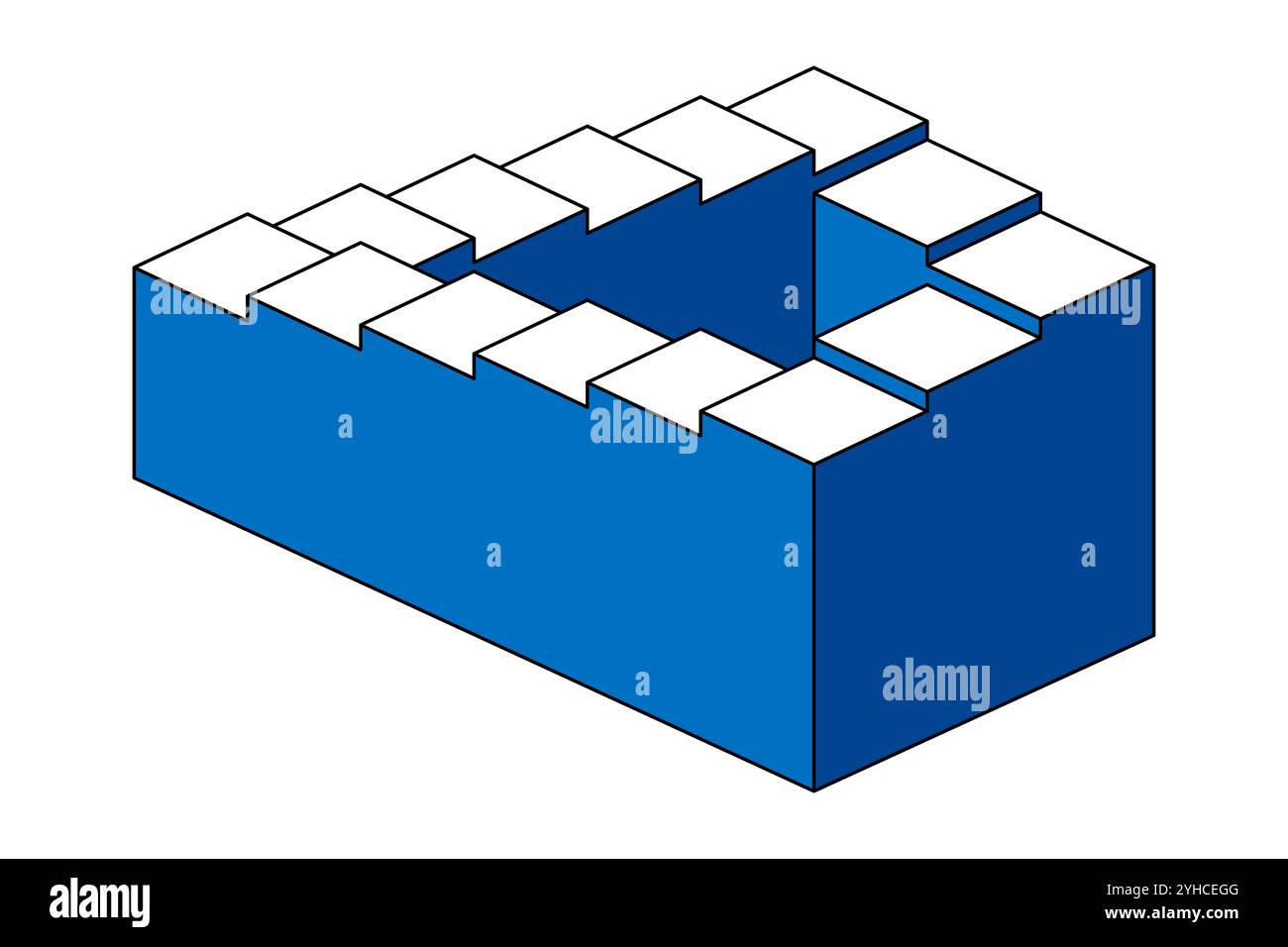 Penrose stairs, Penrose steps, or also impossible staircase, an impossible object and optical illusion. Two dimensional depiction of a staircase. Stock Photo