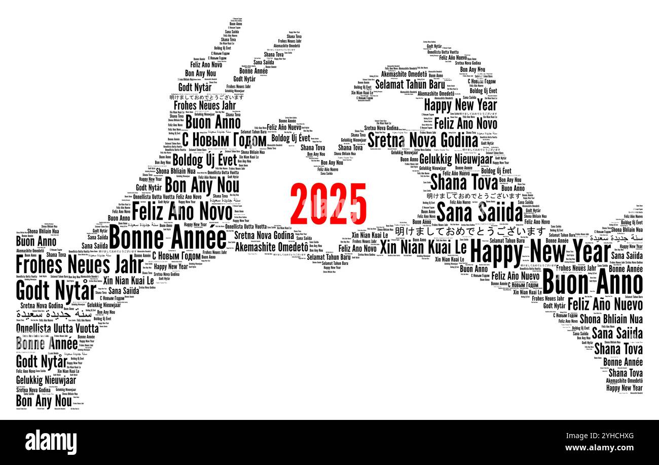 Happy New Year 2025 word cloud in different languages Stock Photo Alamy