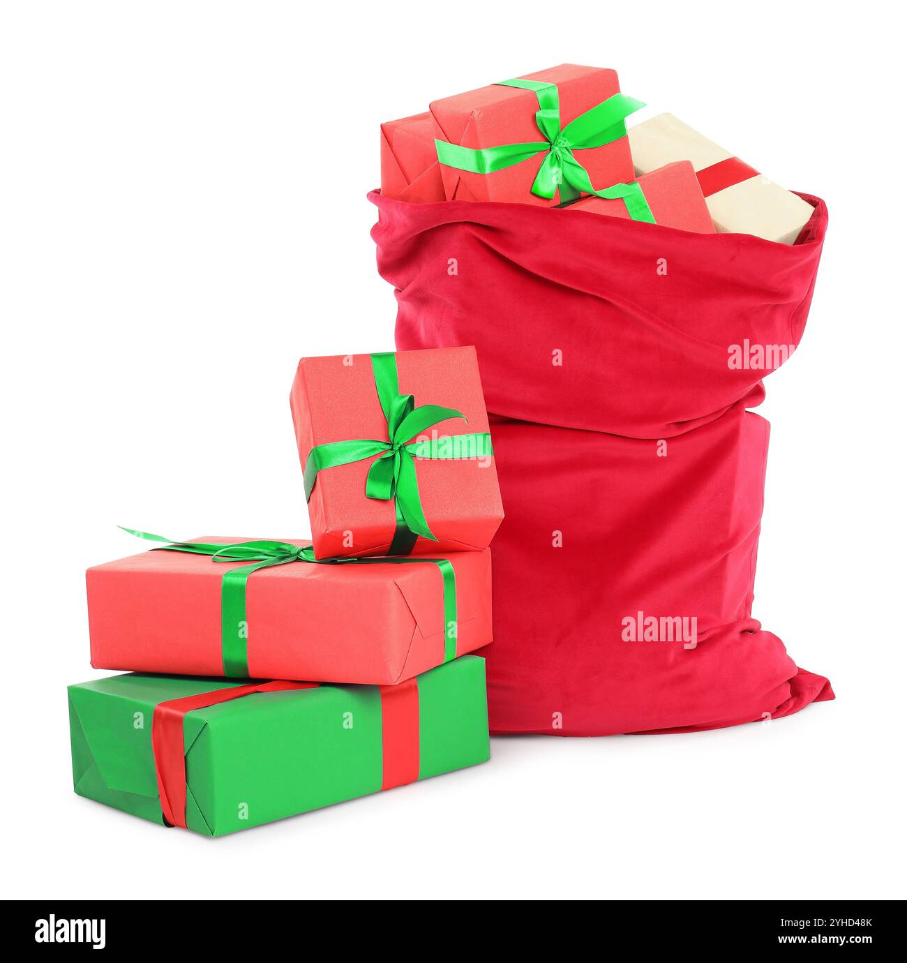 Santa Claus bag full of presents isolated on white Stock Photo - Alamy