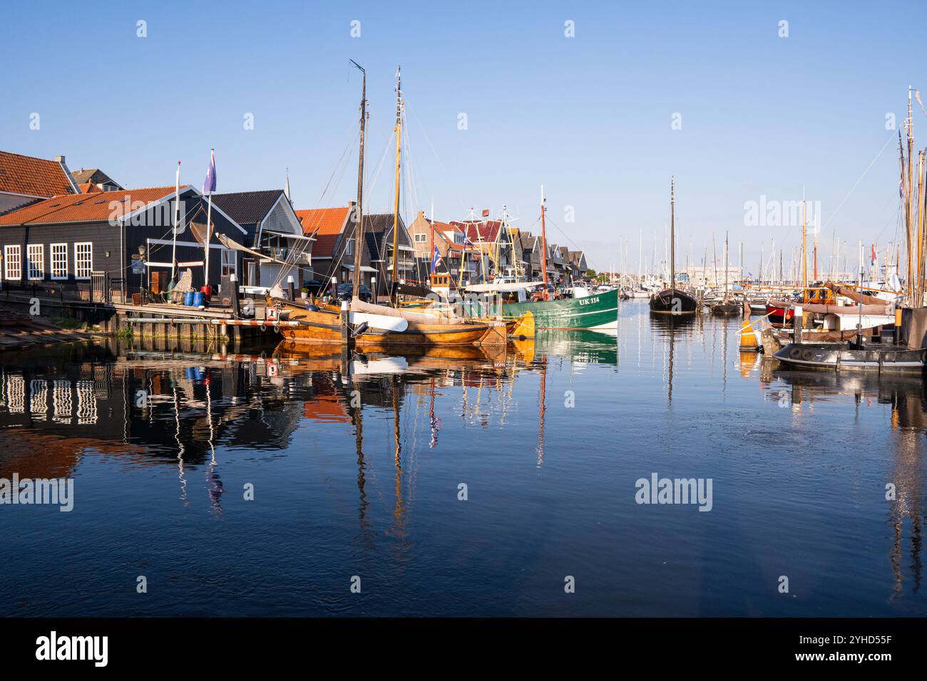 Old harbour view in ancient fisherman's village of Urk in the Flevoland province in the central Netherlands Stock Photo