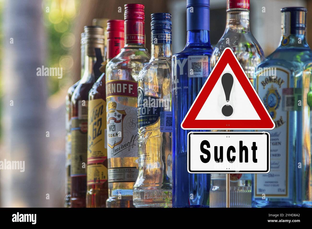 Symbolic image, warning sign for alcohol addiction, danger of addiction