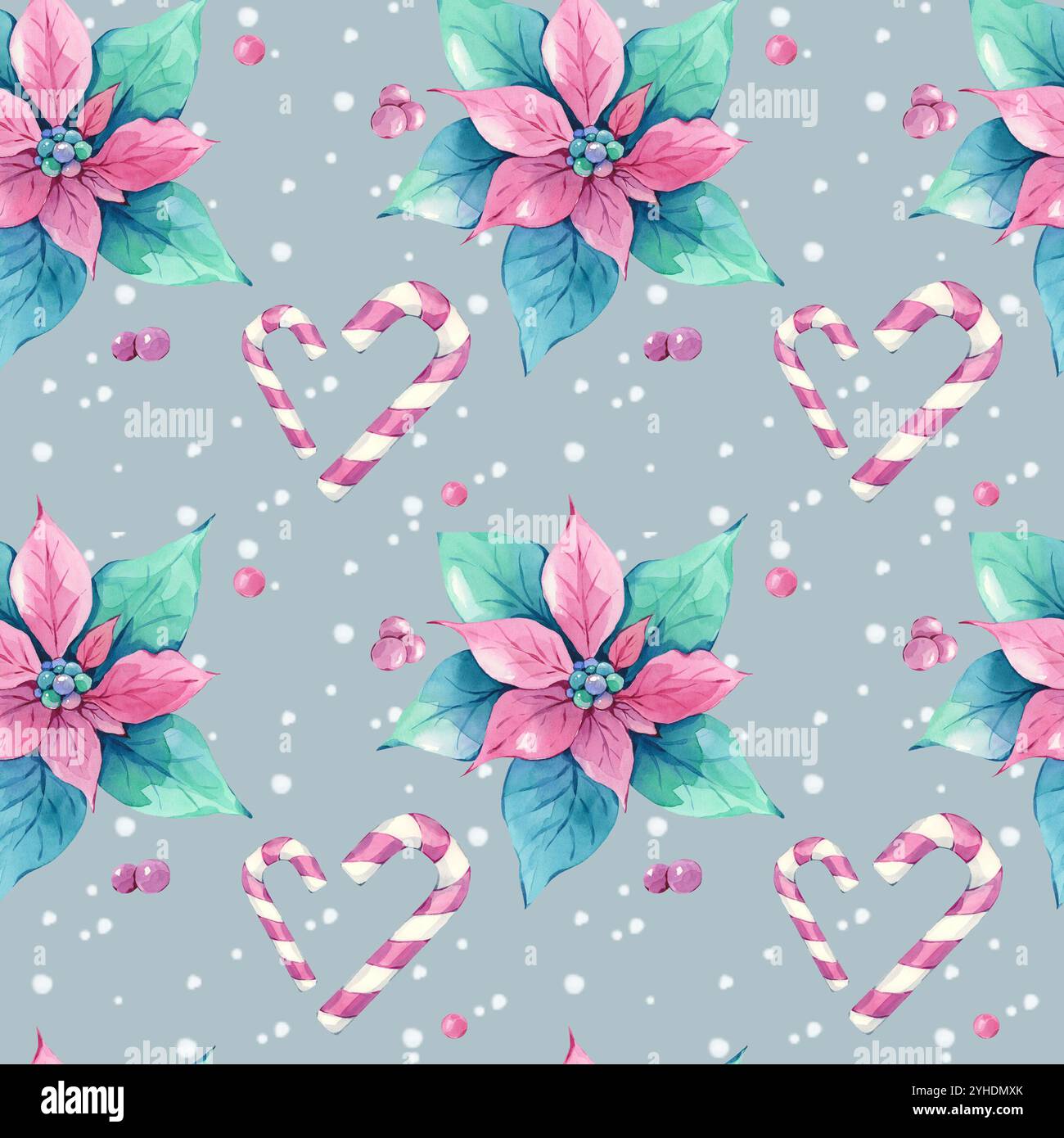 Poinsettia with candy canes pattern Stock Photo - Alamy