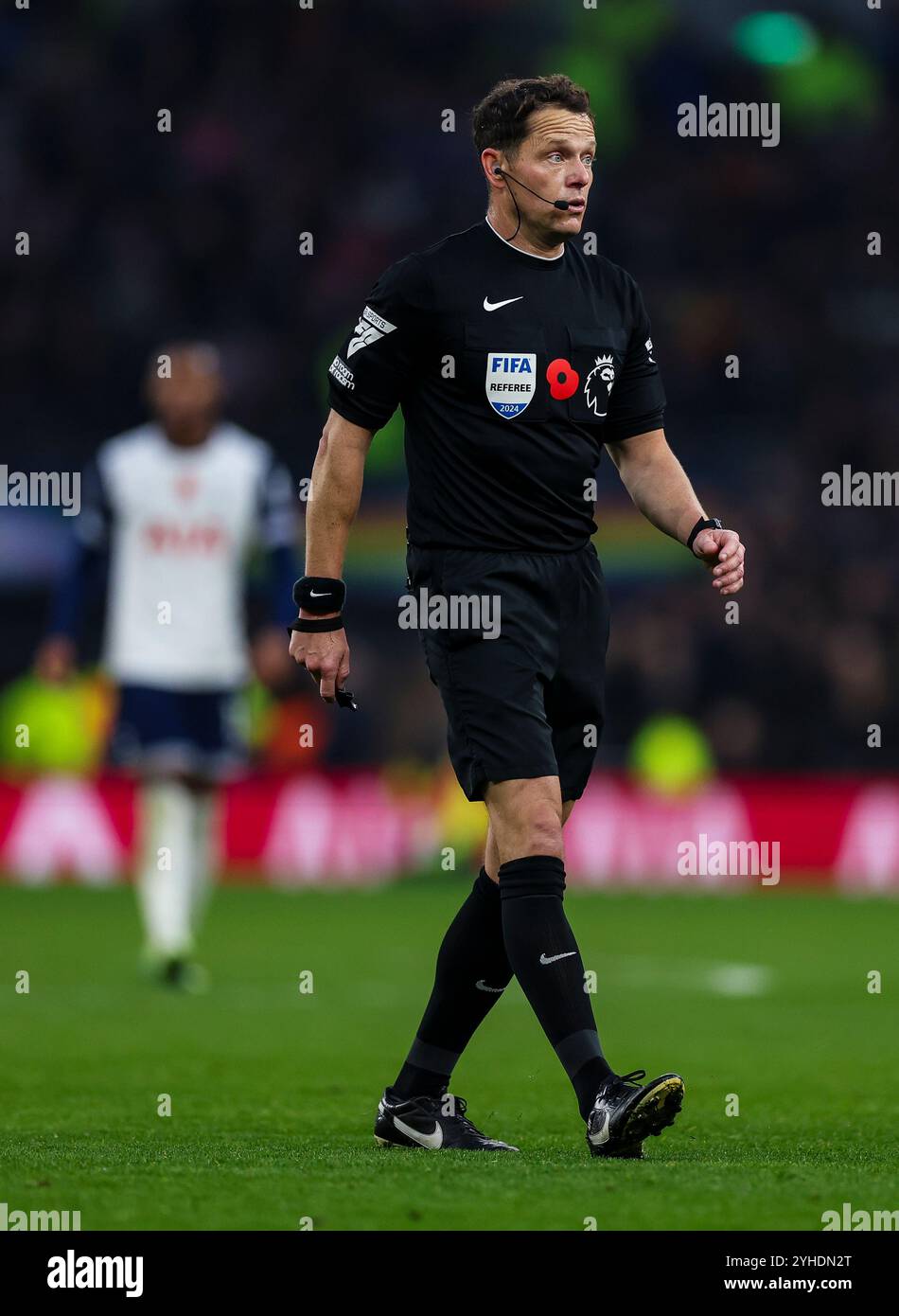 Football Referee In England Referee Darren England during the Premier League match at Tottenham ...