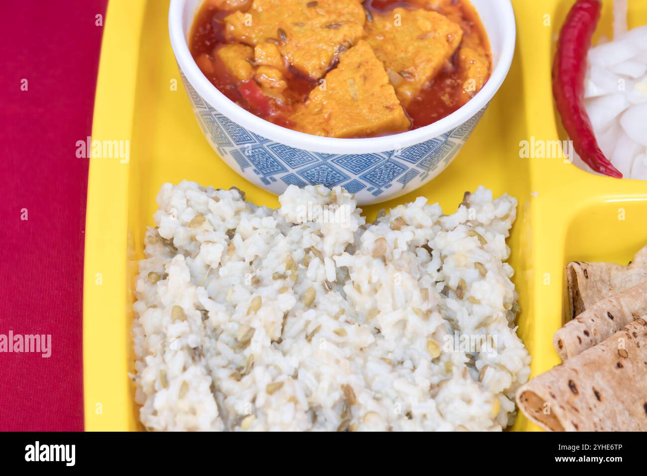Very Close-Up view of Gujarati Kathiyawadi Spicy Dhokali Sabji, khichdi ...