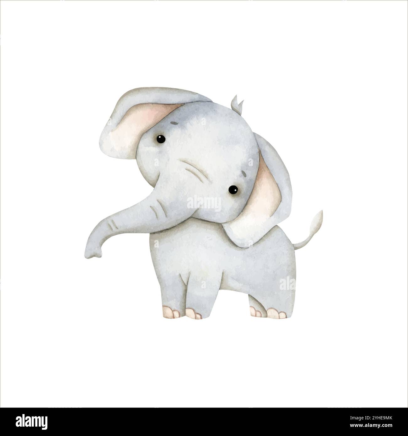 Safari watercolor hand-drawn illustration with baby elephant for kids ...