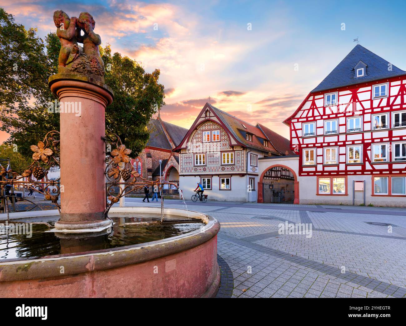 Hospital fountain in the down town of Bensheim, Bergstrasse, Germany Stock Photo